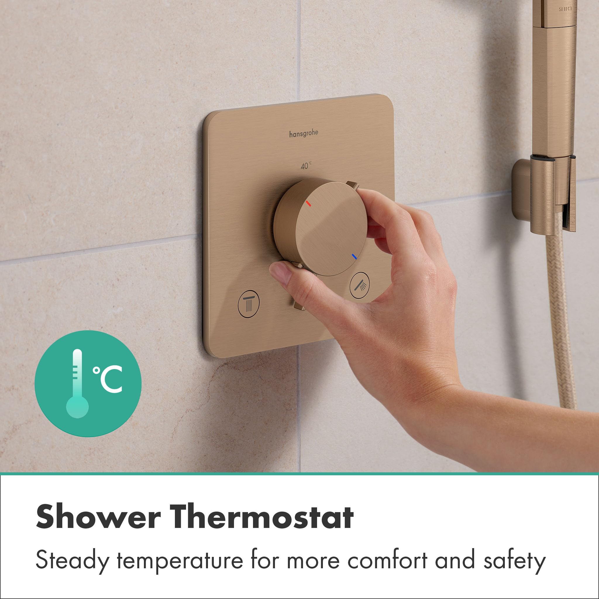 hansgrohe Ecostat Comfort Q - termostat prysznicowy podtynkowy z kombinacją bezpieczników, armatura prysznicowa z blokadą bezpieczeństwa (SafetyStop) w temperaturze 40°C, termostat dla 2 odbiorników