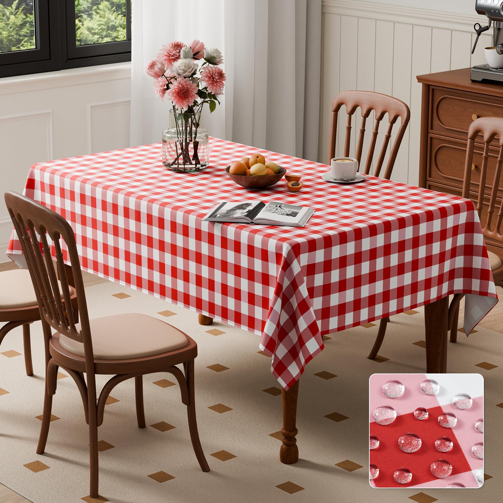 Kmhesvi Red Gingham Tablecloth Wipe Clean 200x140cm Rectangle Checkered Tablecloth，Water Resistant Table Cloth, Dining Table Cover for Kitchen Outdoor Garden Table, 78.7x55.1 inch