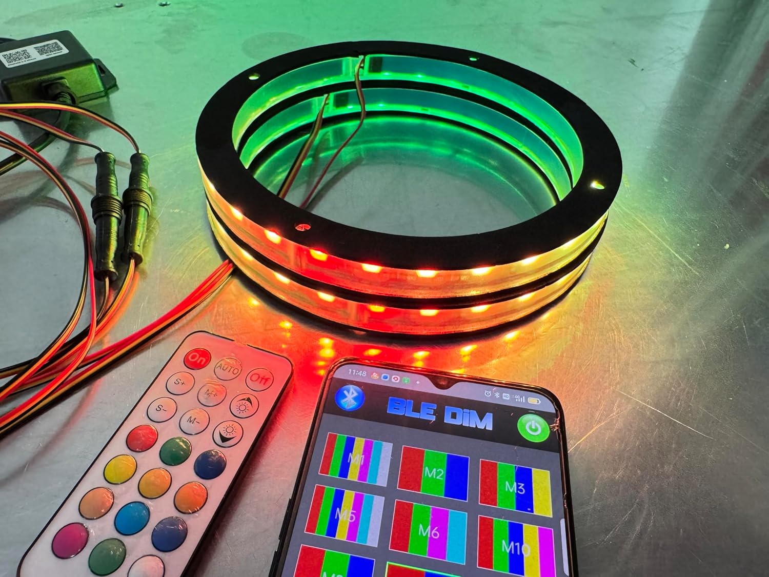 2X 6.5'' RGB Color Chasing LED Speaker Lights for Car Subwoofer 1/2' Spacer Ring Kit APP+Remote