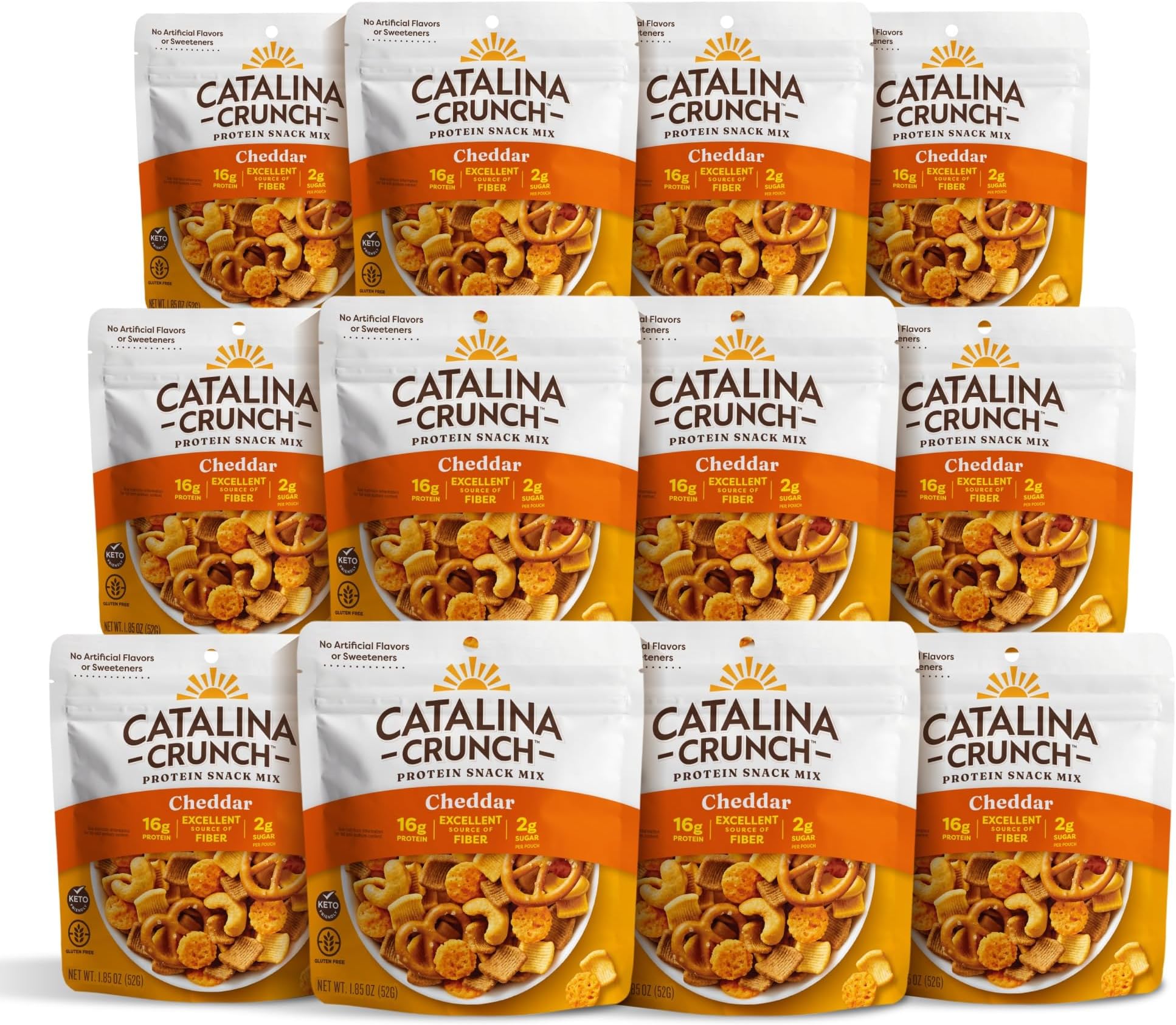 Protein Grab & Go Snack Mix with Cheese Crisps | 16g Protein, 2g Sugar per Pouch | Good Source of Fiber, Keto, Gluten Free | Cheddar, 1.85 oz (Pack of 12)