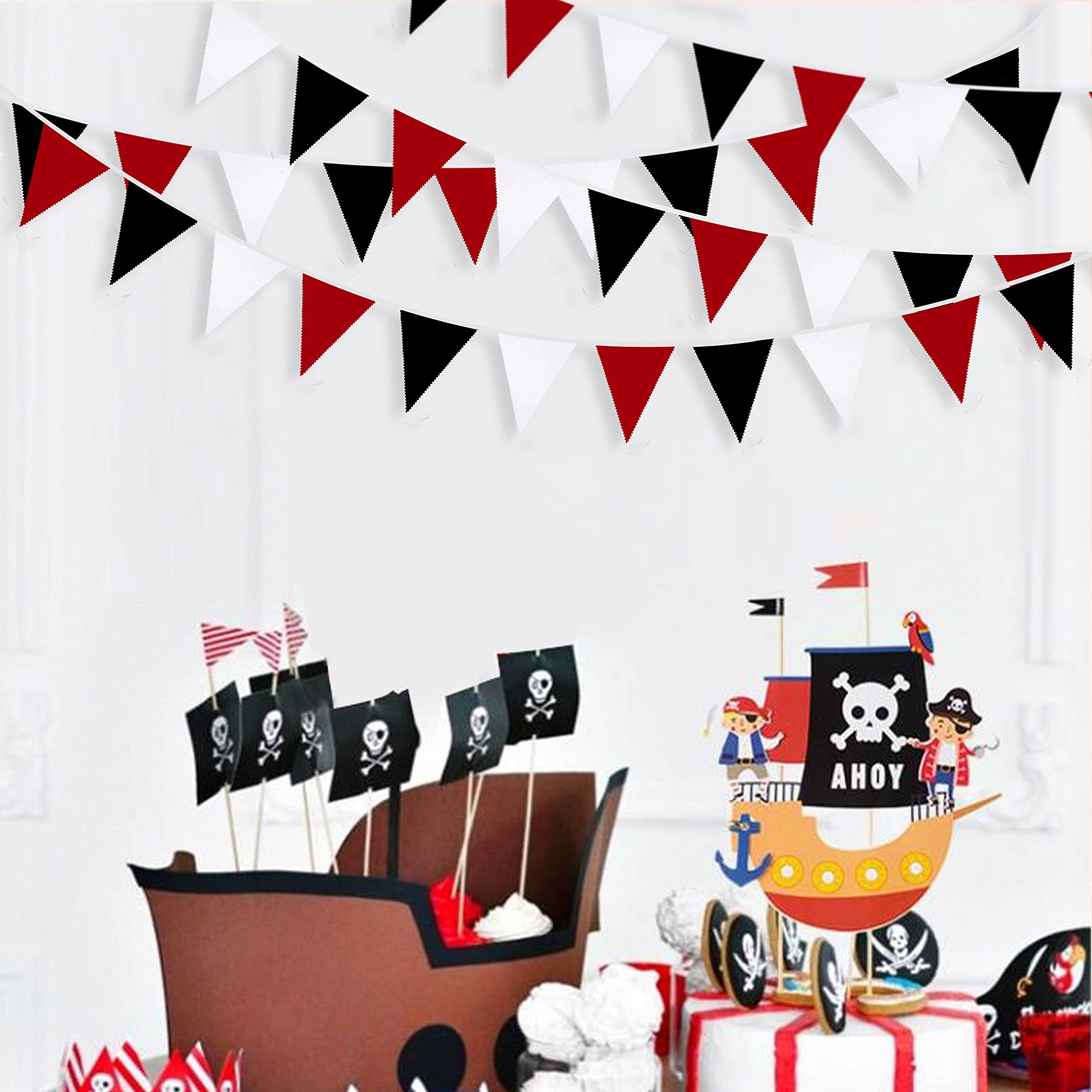 10M Rot Schwarz Weiß Banner Halloween Party Dekorationen Dreieck Flagge Stoff Wimpel Girlande Wimpelkette für Abschlussfeier Piraten Casino Micky Maus Thema Hängende Festival Dekoration