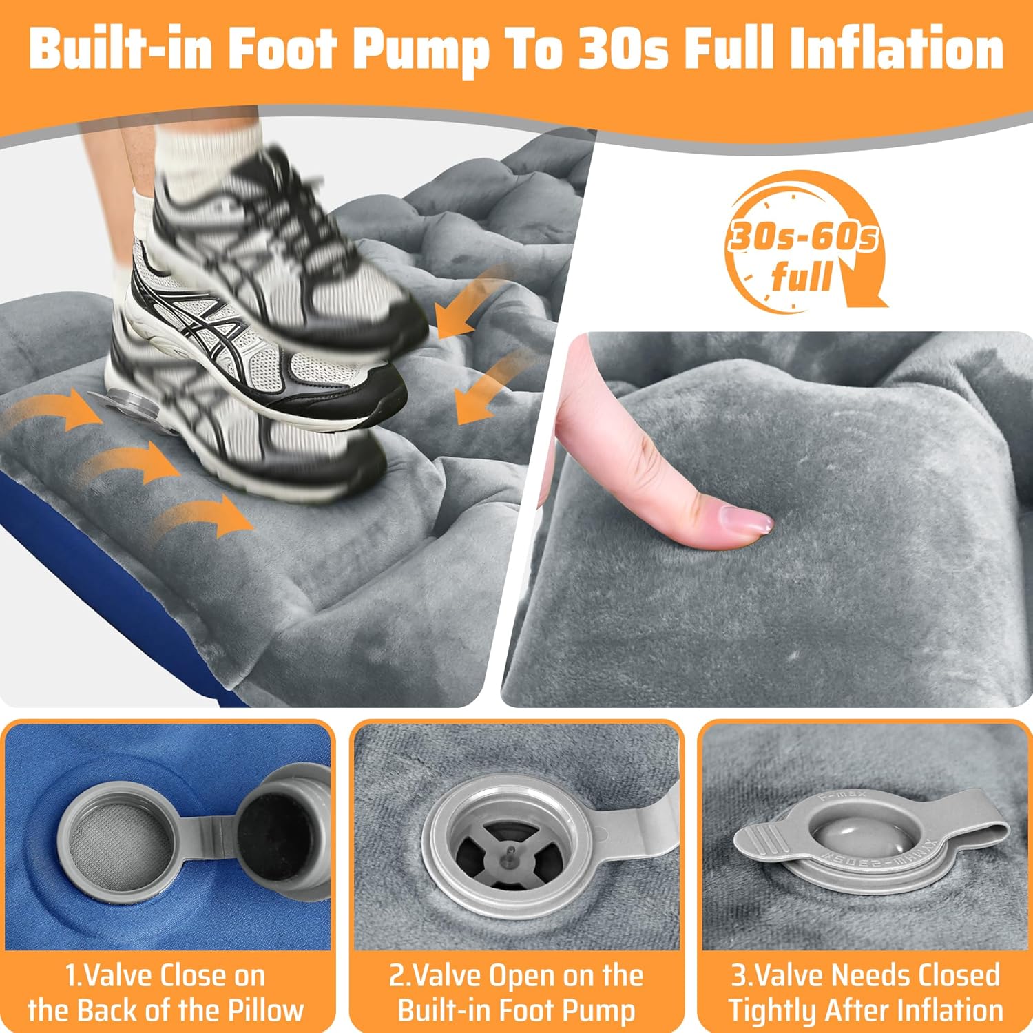 4" Thick Double-Sided Inflatable Sleeping Pad | Warm Crystal Velvet Top for Cold Weather, Waterproof Nylon Bottom | All-Season Camping Mattress for Backpacking, Hiking, Tent & Car Travel