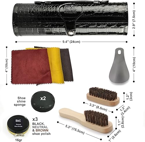 Miniatura 4 de Kit de pulido y cuidado de zapatos de 12 piezas, kit de abrillantador de zapatos de cuero para hombres y mujeres con pulido marrón, negro, neutro,