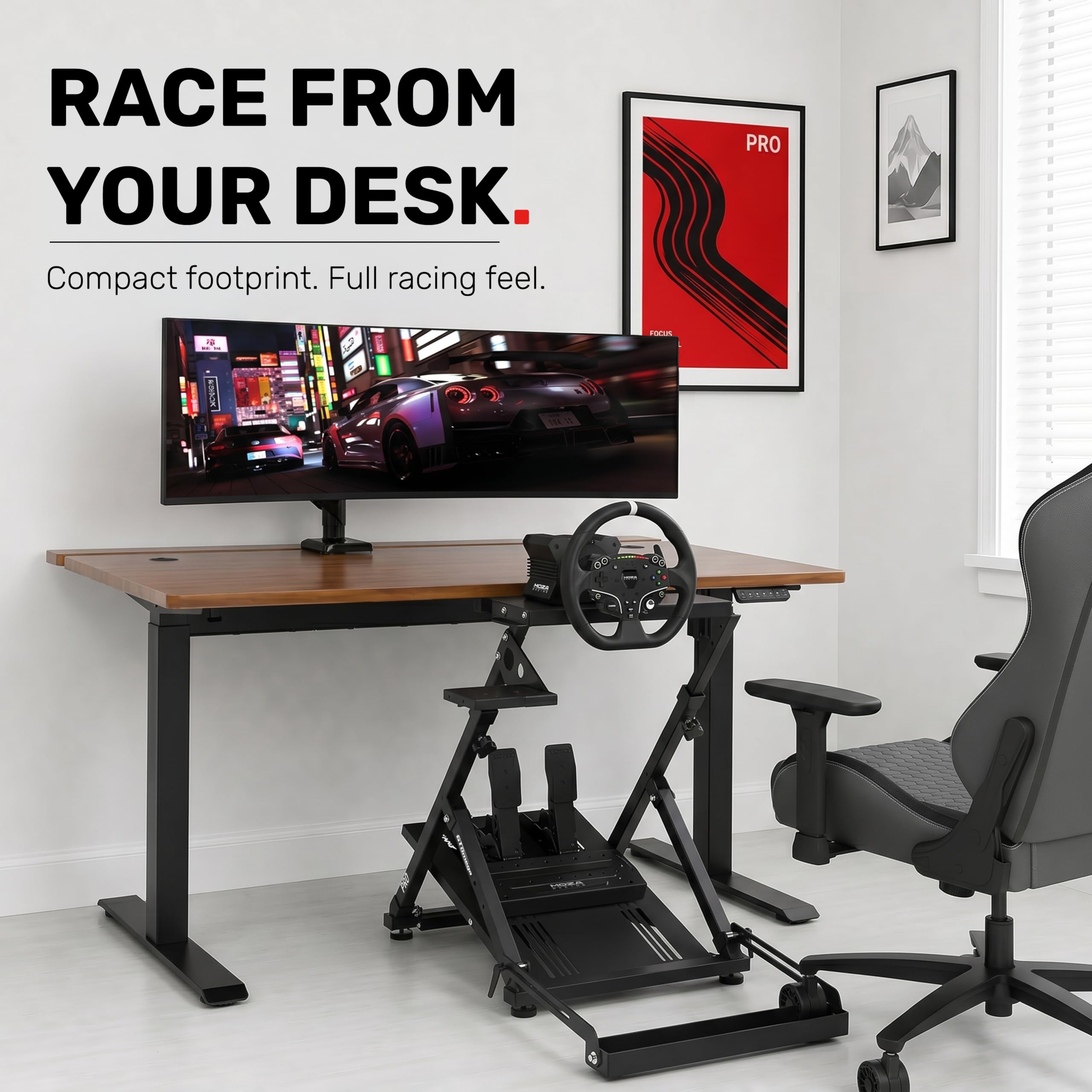 GT Omega PRO Wheel Stand – Robuster Y-Rahmen mit verstärktem Pedalplatte, inkl. Schalthebel-Halterung & Chair Link, leicht faltbar und platzsparend