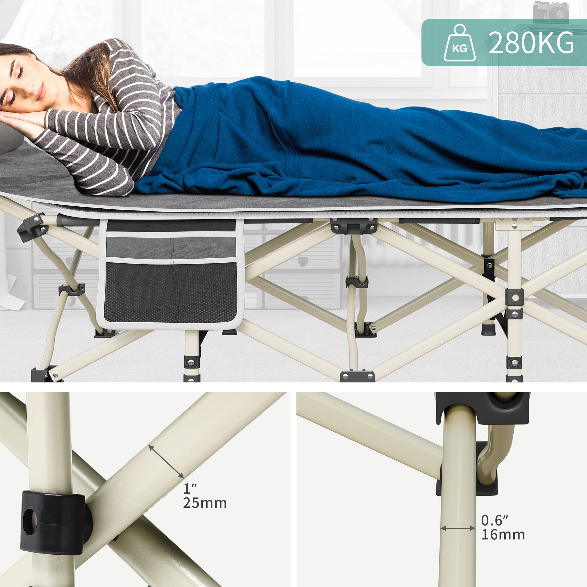 YITAHOME Letti da Campeggio Pieghevoli per Adulti, Robusta Lettino da Campeggio con Materasso, Lettino per Dormire con Tubi più Spessi per Ufficio da Viaggio all'Aperto, Grew