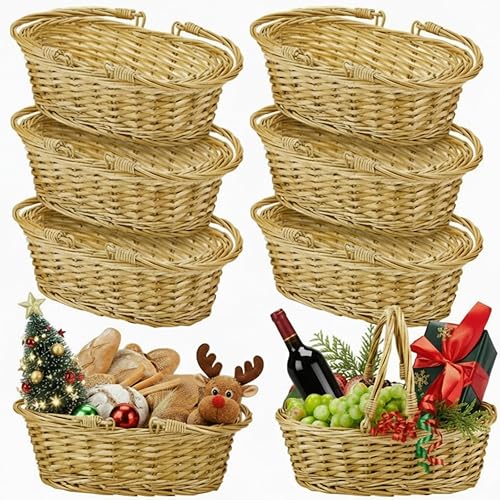 Sintuff 6 cestas pequeñas de mimbre para pícnic con asa de 12.6 x 8.27 x 3.15 pulgadas, cesta de regalo trenzada ovalada de sauce para cosecha,