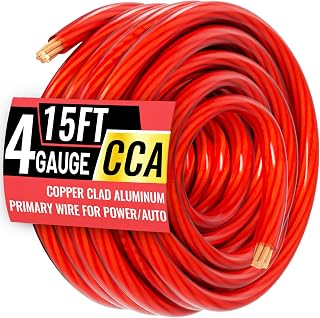 Energeaster 4 Gauge Wire 15FT Red CCA Battery Cable, Automotive Wire