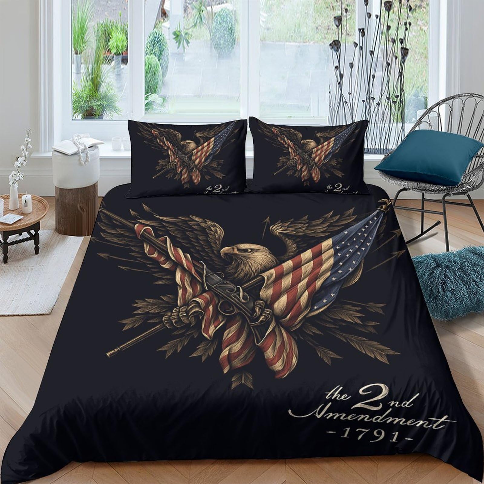 Ctjqhvkz Style-2 3D Printed American Eagle Fitted Sheet Microfiber Soft Black Flag Bed Cover For Bedroom Guest Room Decor Single（135X200cm）