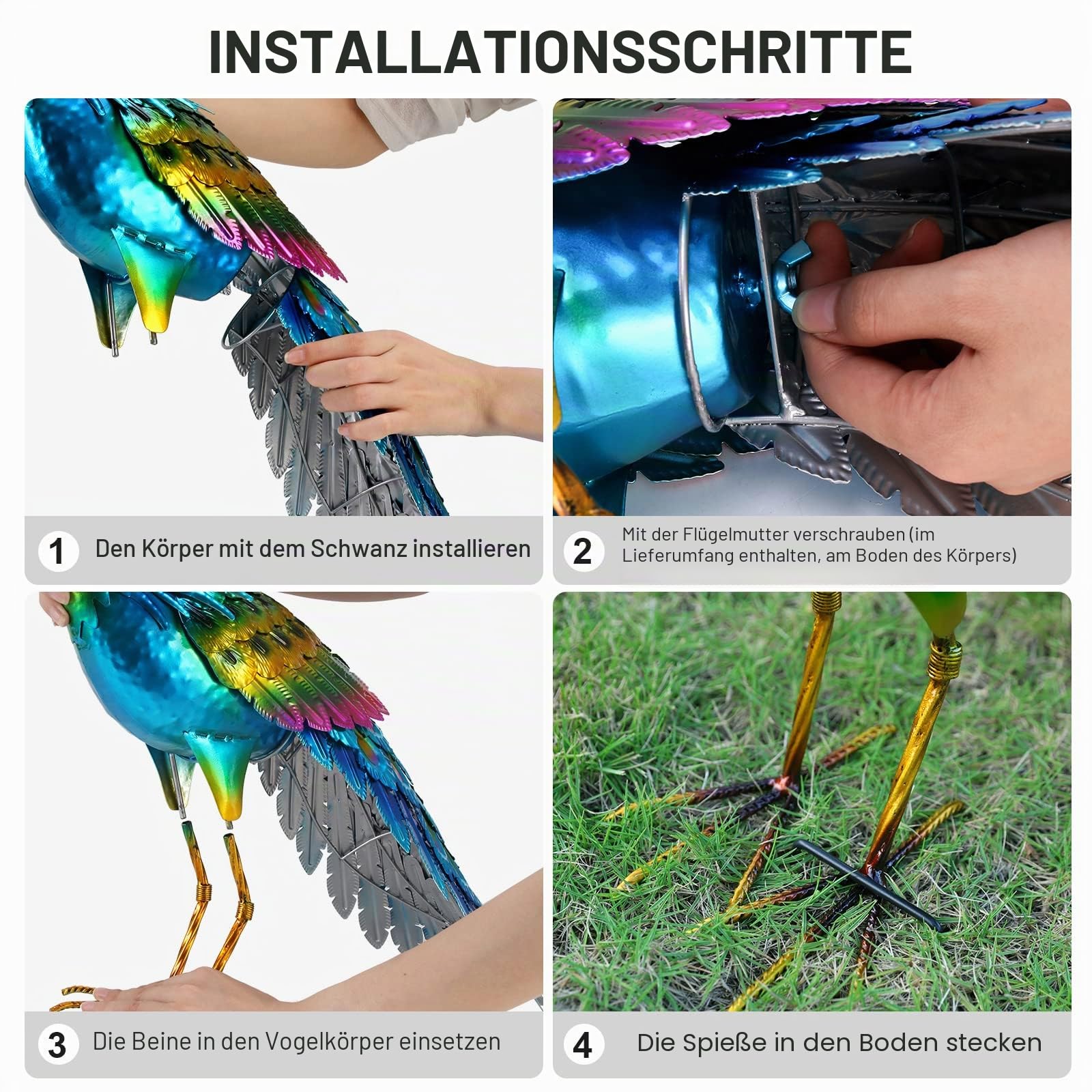 chisheen Pfau Statue Gartendekoration Metall Pfau Hof Kunst Rasen Dekoration Outdoor Skulptur