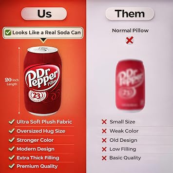 Doctor Pepper Pillow (20 x 10) Oversized Throw Pillow Cute Stuff for Home Decor & Room Decor Aesthetic | Soft & Cute Pillow for Room Decor | Funny Gifts for Soda Lovers.