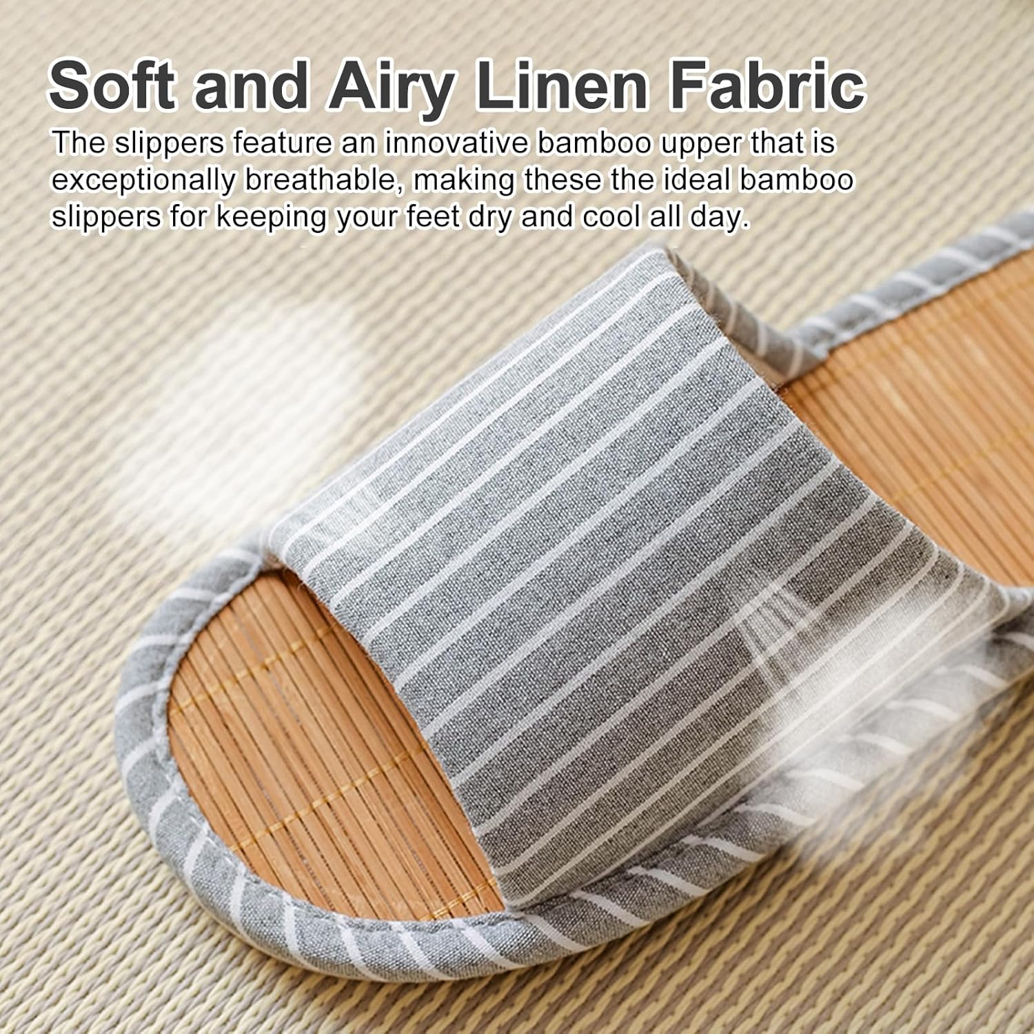 Odor-resistant Japanese Bamboo House Slippers for Sweaty Feet for Summer Cooling Slippers with Non-slip Soft Sole for Tatami and Indoor Easy to Clean - Image 5