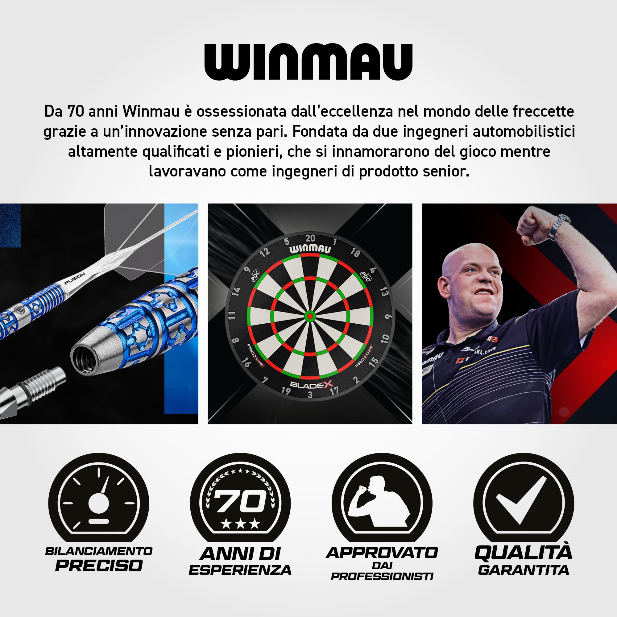 WINMAU Joe Cullen Set di Freccette Professionali in tungsteno 90% con Alette e steli