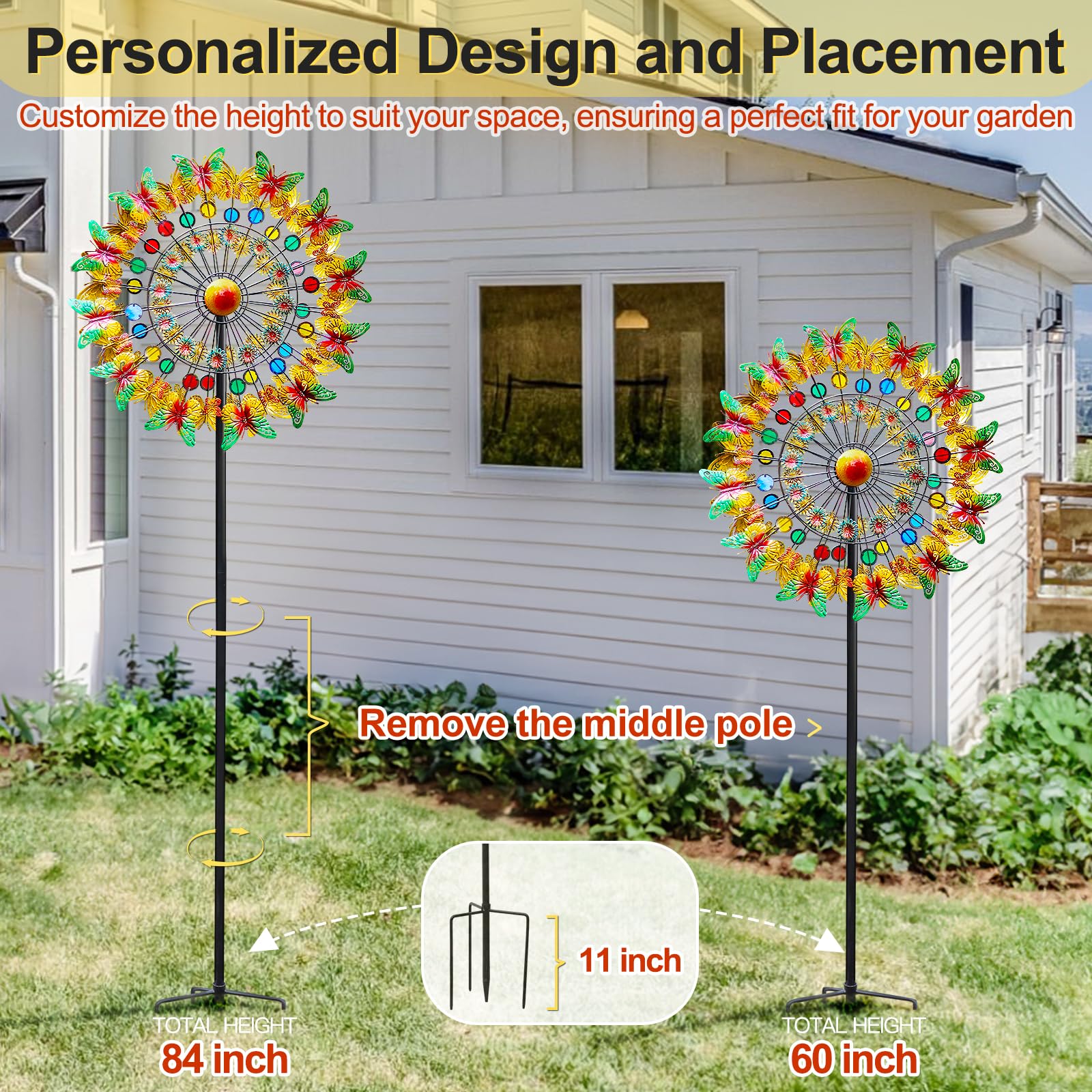 Lariander Schmetterlings-Metall-Windspiel – großes Metall-Windspiel für den Außenbereich, für Hof, Garten, kinetische mehrfarbige Hof-Windskulpturen, Spinner für Rasen, Terrasse, Outdoor