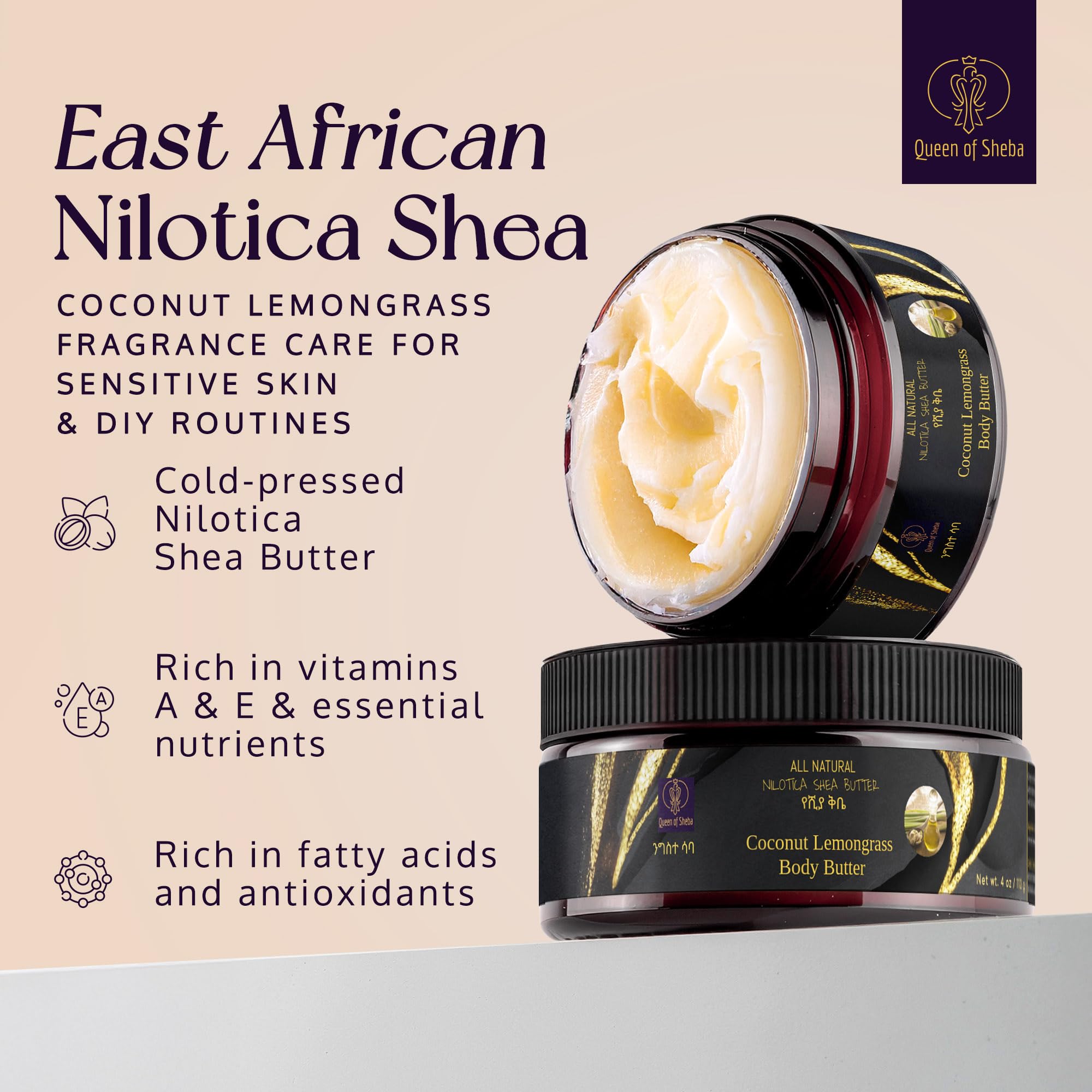Afrikanische Sheabutter, rohe Bio-Sheabutter für die Haut, 118 ml, Kokosnuss-Zitronengras, USDA Bio-zertifizierte, natürliche Feuchtigkeitscreme für Gesichts-, Haar- und Körperpflege, geeignet für