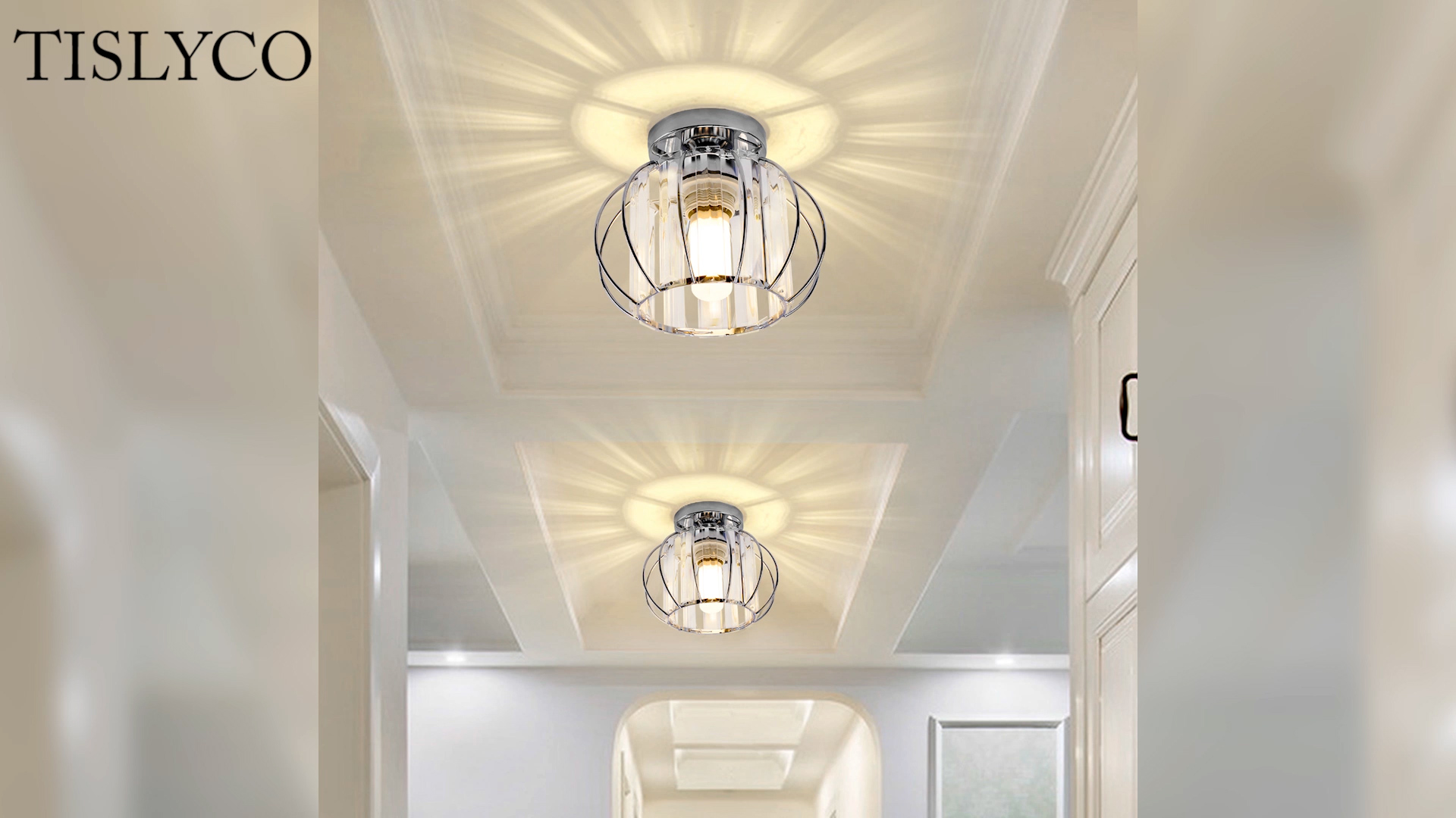 TISLYCO Modern Semi Flush Mount Ceiling Light Fixture, Mini Crystal Chandelier Light, Chrome Small Ceiling Lamp Indoor Lighting for Entryway Bedroom Bathroom Hallway Closet Foyer Living Room - Amazon.com