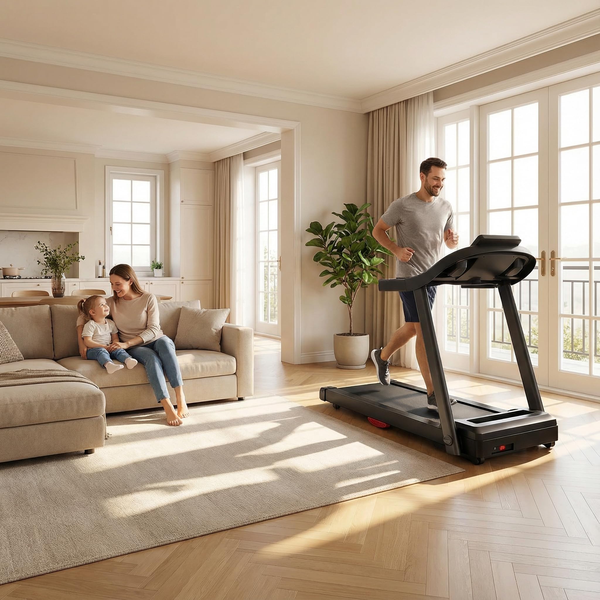 Tapis Roulant Salvaspazio 14km/h, Tapis Roulant Elettrico Pieghevole con Inclinazione 15%, Walking Pad Pieghevole da Casa, Motore Silenzioso 3.0 HP, Display LED, Portata 136 kg