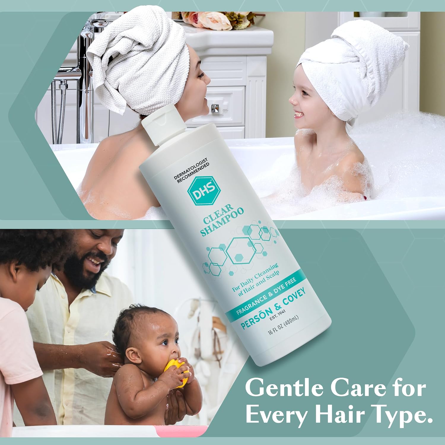 DHS Clear Shampoo for Women's and Men's Sensitive Skin, 16oz