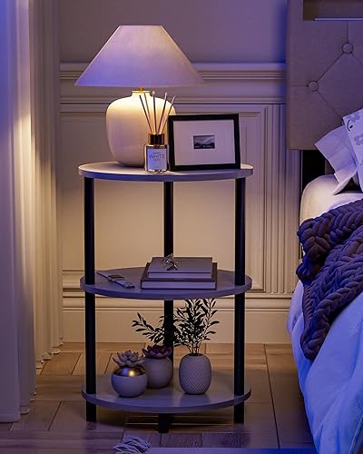 Miniatura 5 de Mesa auxiliar redonda pequeña, mesa decorativa ovalada de 3 niveles para espacios pequeños, mesa auxiliar de sofá de madera rústica y metal, mesita