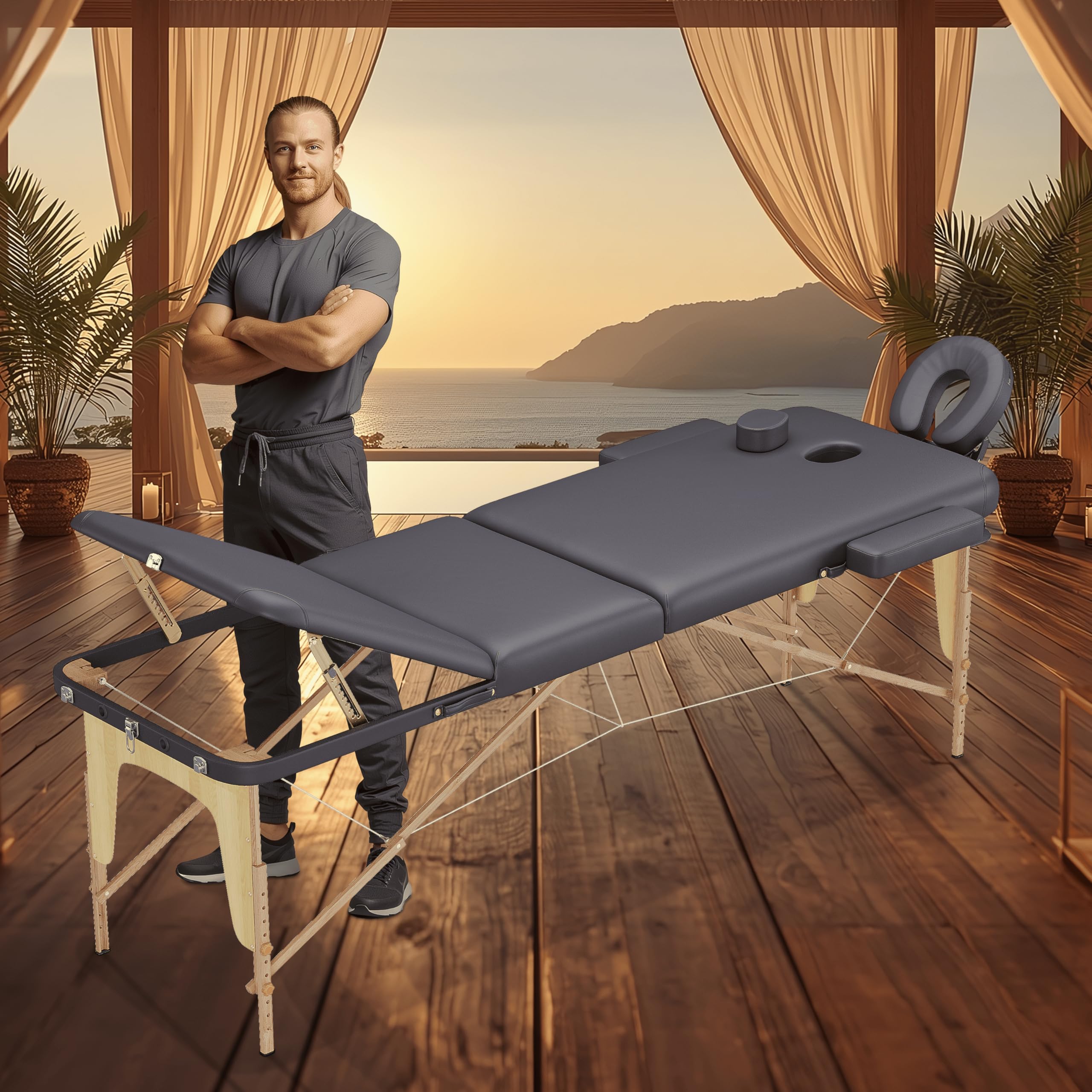 Beltom® Mobile Massagetisch Massageliege 3 zonen 180 x 56 cm. - Licht 13,2 kg mit Zubehör 15,5 kg - massagebed massageleuning Massagebank 3 Zones klappbar Kosmetikliege +TA. - Schwarz