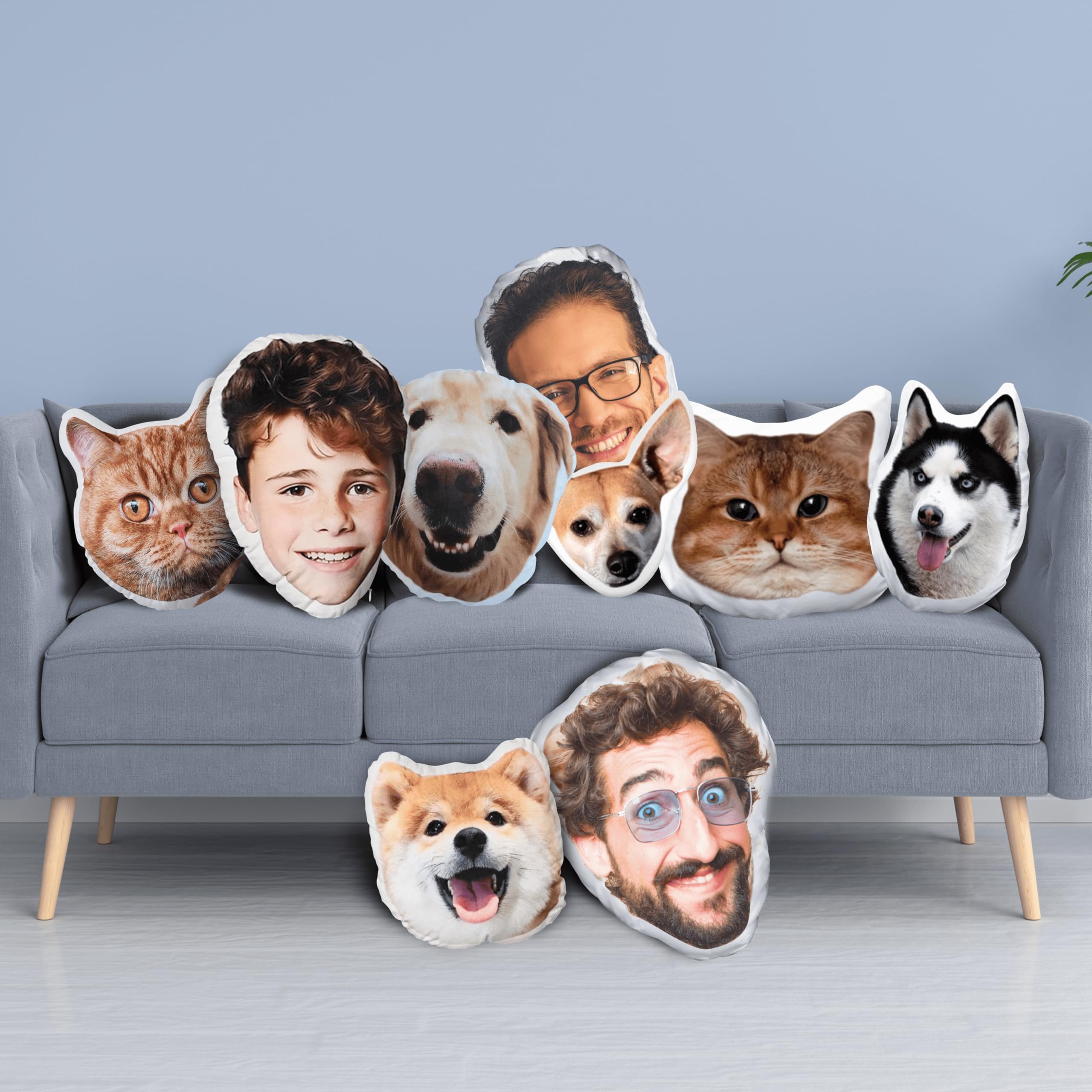 Cozy Kugel Custom Face Shaped Photo Pillow Double Sided Print Cushion of Your or Pet Face Throw Pillow Personalized Pet Face Shaped Pillows for Dog Cat Kids Couples Birthday Christmas Memorial Gifts