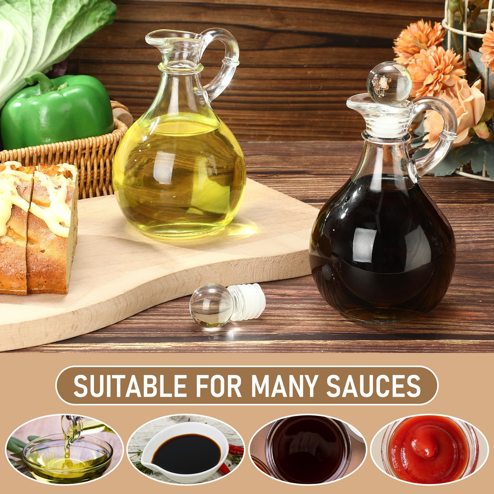 Teenyyou Oliera in vetro per olio e aceto, 2 pezzi, dispenser per olio d'oliva, aceto, ampolla per insalata, condimenti, elegante contenitore in vetro per condimenti fatti in casa, sciroppo per