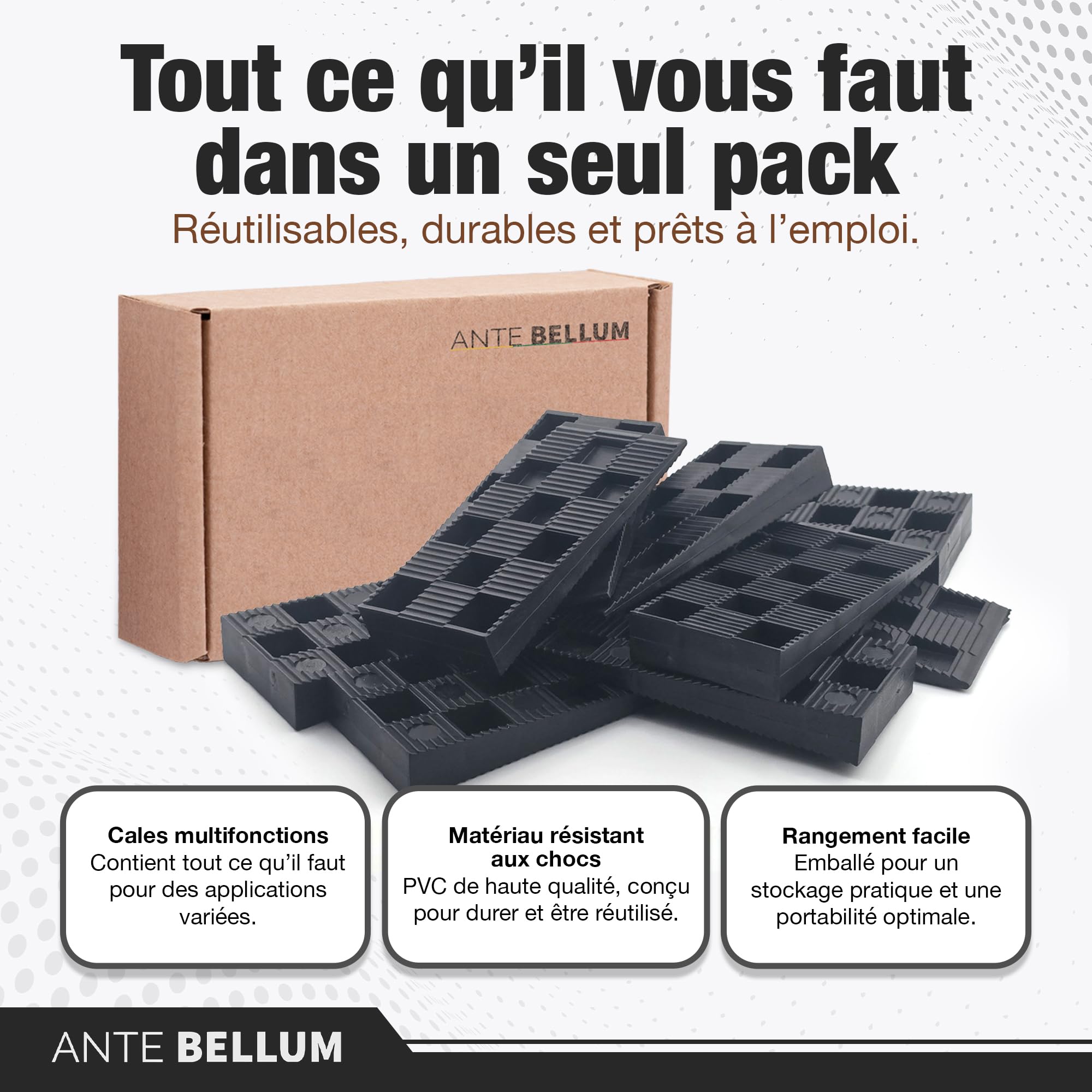 Ante bellum Lot de 100 Cales d'Espacement en Plastique – Cales de Montage pour Sols, Fenêtres et Portes, Alignement et Montage, Adaptées aux Travaux de Bricolage et Montage de Meubles