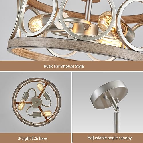 Miniatura 4 de Lámpara de techo de granja, lámpara de techo redonda de tambor moderna semiempotrada para cocina, dormitorio, comedor, sala de estar, candelabros