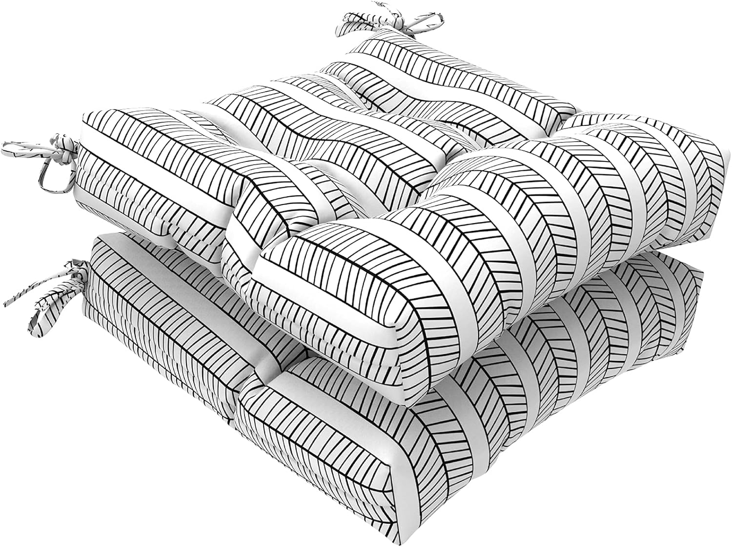 LVTXIII Outdoor Seat Cushion with Ties, Fade-Resistant Wicker Seat Cushions, All Weather Tufted Chair Pads for Patio Furniture Decoration (Square Back, 19”x19”x5”, Herringbone Black White, 2 Pack) : Patio, Lawn & Garden