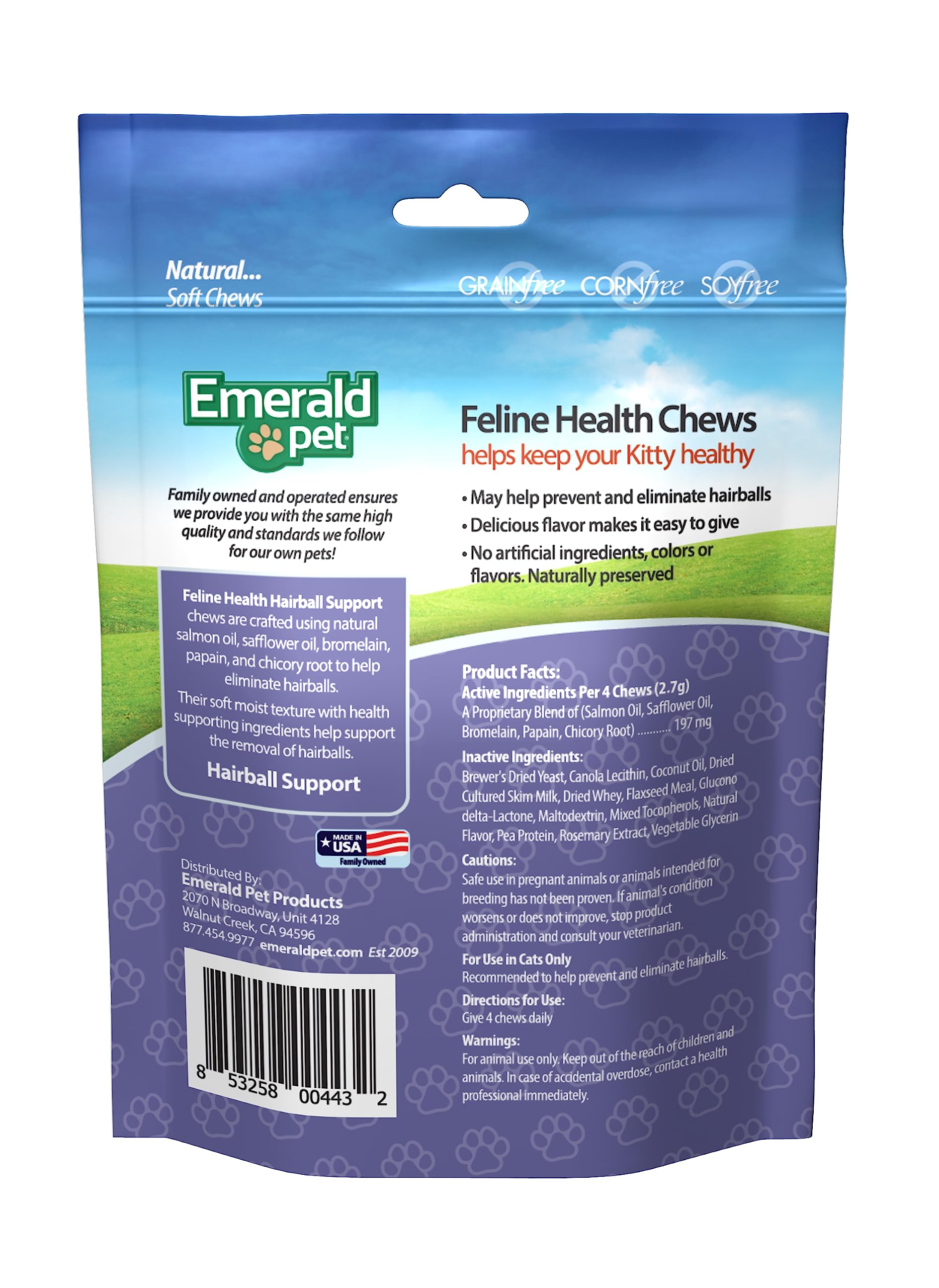Emerald Pet Feline Health Chews Hairball Support — Natural Grain Free Feline Hairball Control Chews — Hairball Control Cat Supplements for Hairball Prevention and Elimination — Made in USA, 2.5 oz - image 2