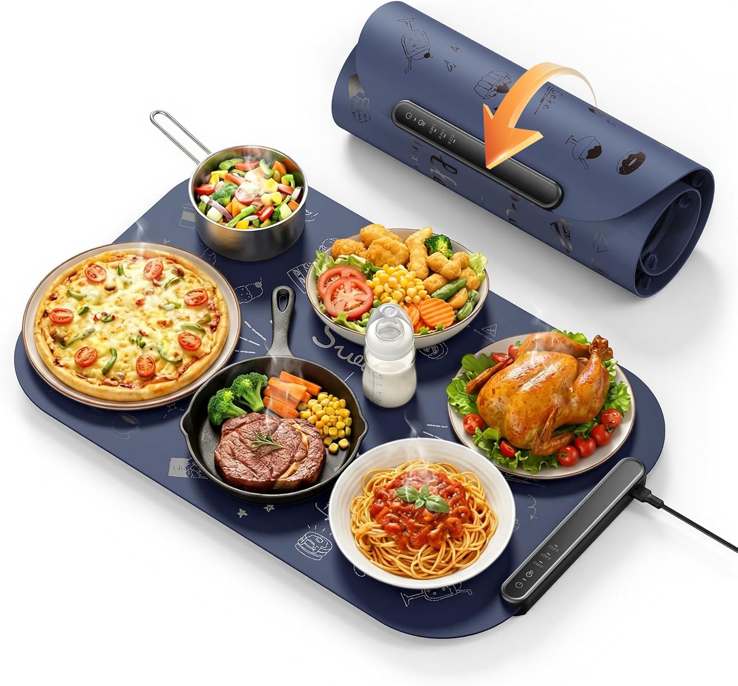 Food Warming Mat 24X16 Inch, 3-Level Temp Warming Pads for Food, Silicone Heating Pad for Food Warming, Portable Food Warmer Mat for Home, Buffet Servers and Warmers, Parties & Thanksgiving