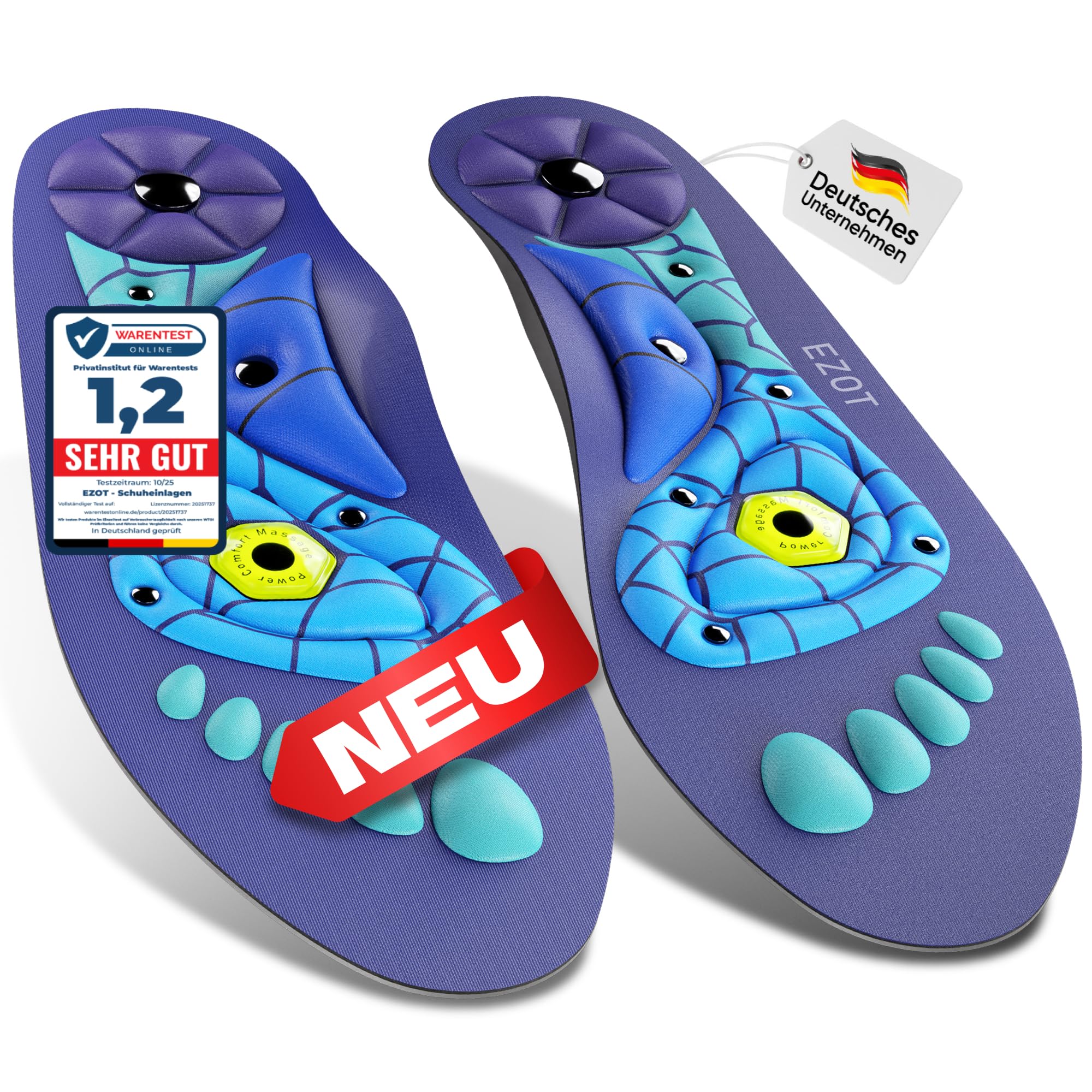 EZOT Einlagen Original – Magnetische Akupressur Einlegesohlen für Alltag, Arbeit & Sport, Orthopädische Komfort Schuheinlagen für Männer & Frauen (EU41–43)