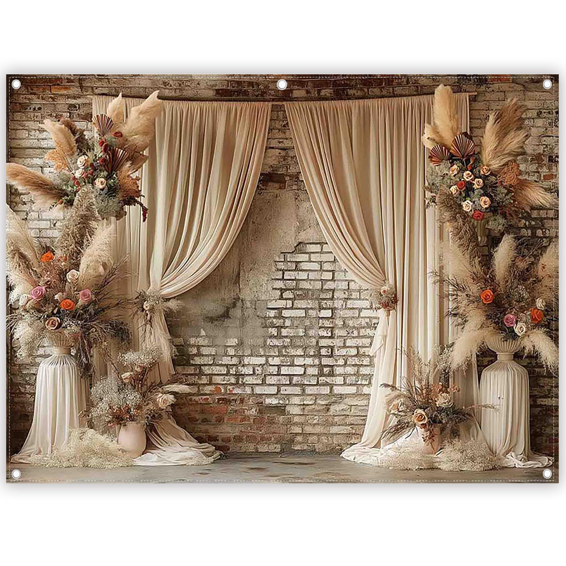 Swepuck 8x6ft Fabric Digital Printing Boho Floral Wedding Backdrop Pampas Grass Curtain Photography Background Bridal Shower Party Decoration Photo