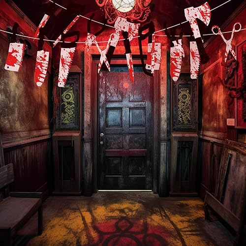Miniatura 6 de 4 piezas de decoraciones de fiesta de Halloween, pancarta sangrienta, juego de guirnalda de terror para decoración de películas espeluznantes,