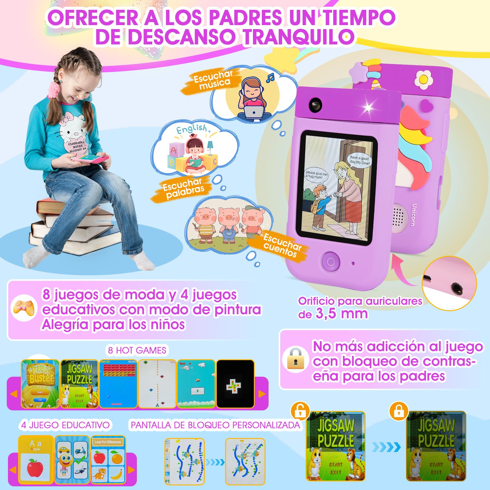 ARNSSIEN Cámara Digital A200 con Objetivo Giratorio 180° Vídeo 1080P, Pantalla Táctil y Funda de Silicona Cumpleaños para Niños de 3 a 8 Años