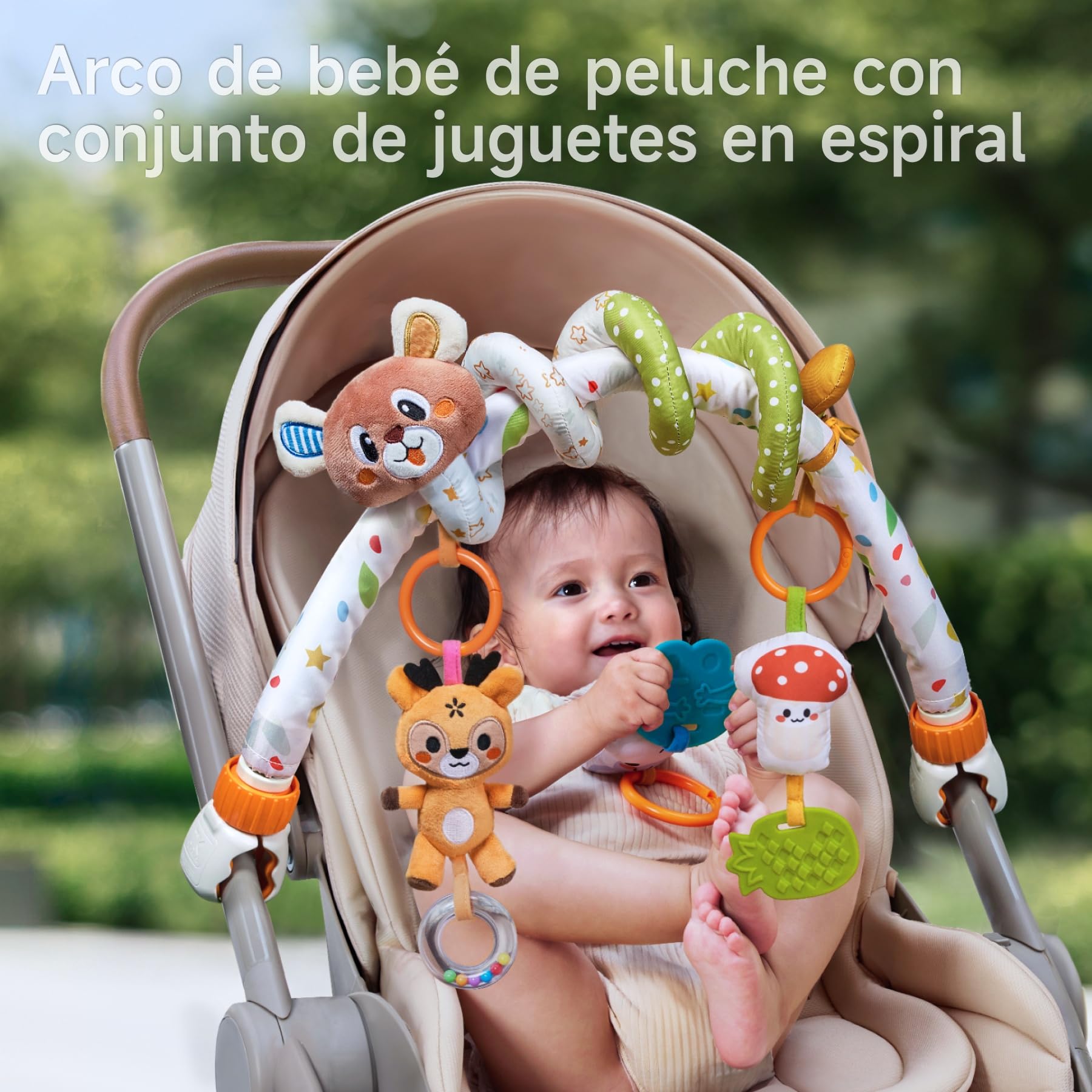 TUMAMA Arco de Juego con Espiral Actividades Juguetes 0 3 6 9 12 Meses Bebé Juguete Asiento Cuna Clip Jugar Arco en Movimiento con Sensorial Sonajero Juguete Niños y Niñas Regalo