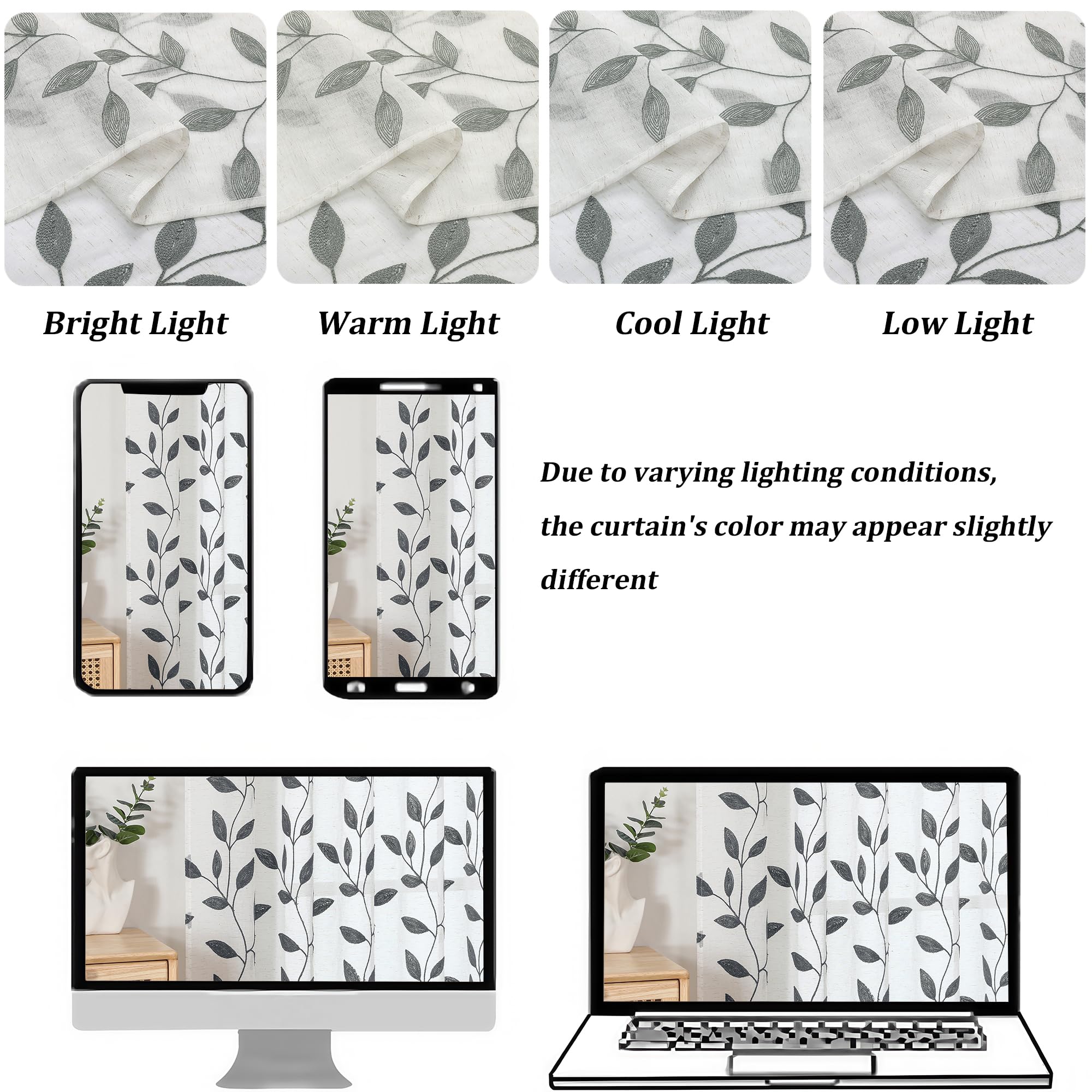 Grey Sheer Curtains - Embroidered Leaf Drapes -9 Grey Sheer Curtains - Embroidered Leaf Drapes -9
