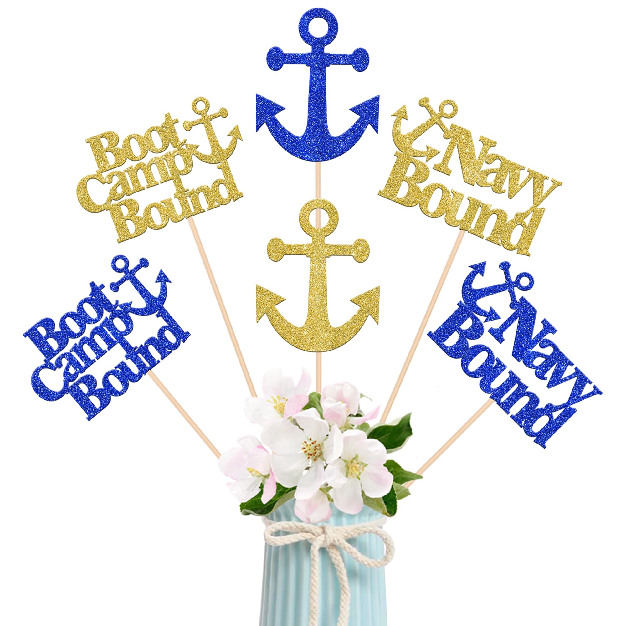 12 Pack Military Themed Centerpiece Sticks Glitter Boot Camp Bound Table Flower Centerpiece Sticks for Navy Bound Welcome Ceremony Army Theme Party Supplies Gold