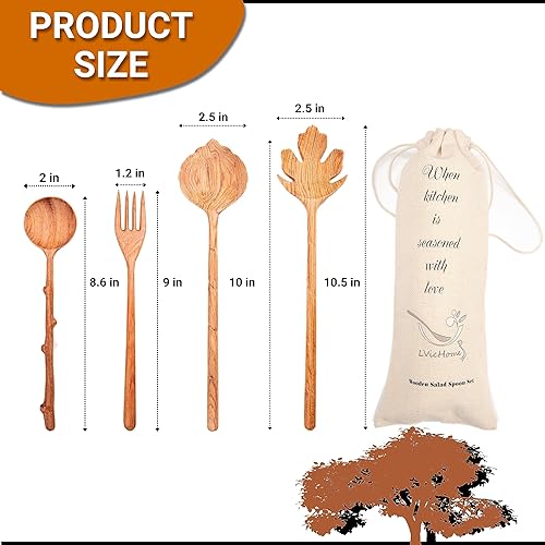 Miniatura 3 de BVicHair Juego de 4 cucharas y tenedores de madera, juego de cucharas de ensalada de madera, regalos de amas de casa reales, regalos de cocina para