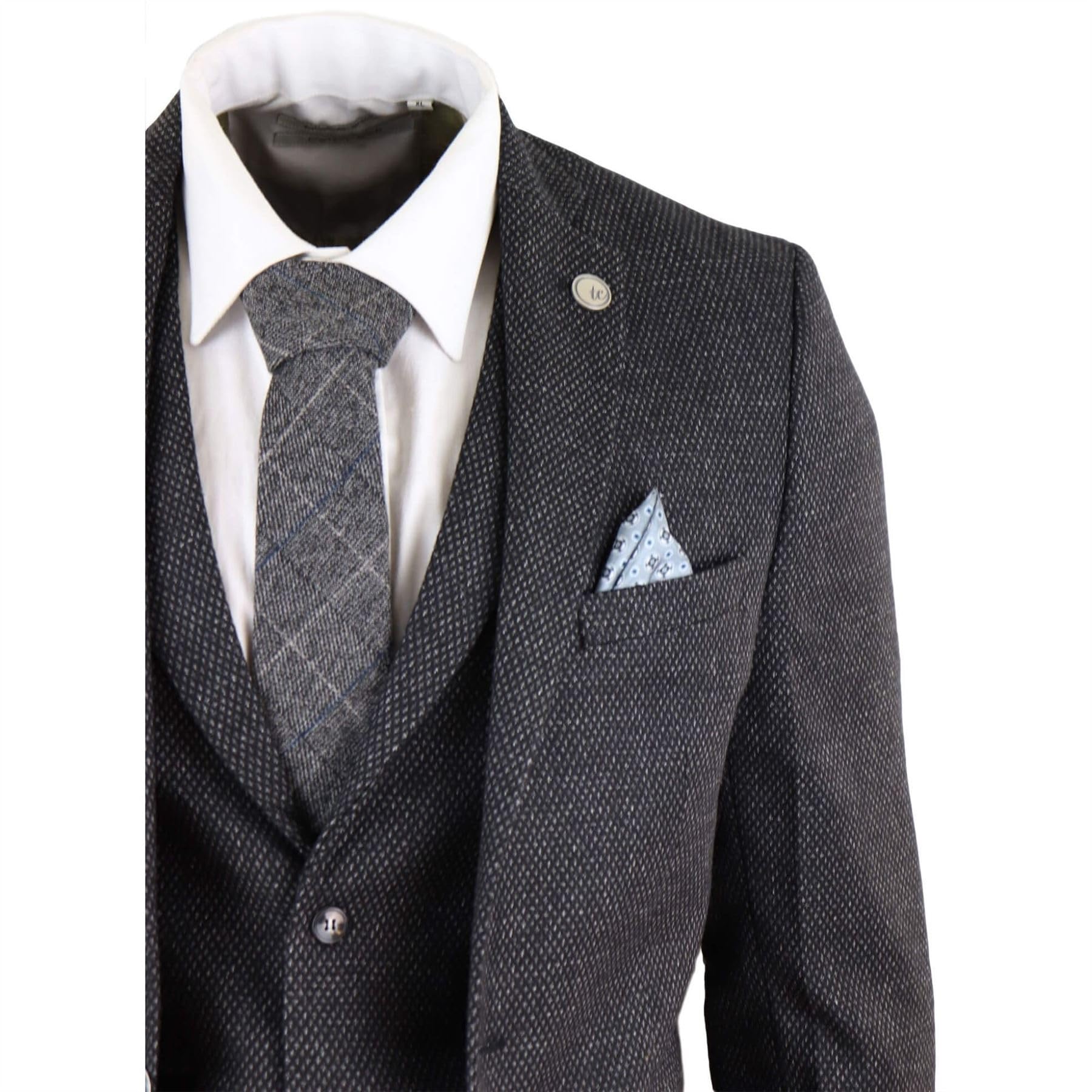 TruClothing.com Herrenanzug 3 Teilig Schwarz Tweed Design Blinders Klassisch