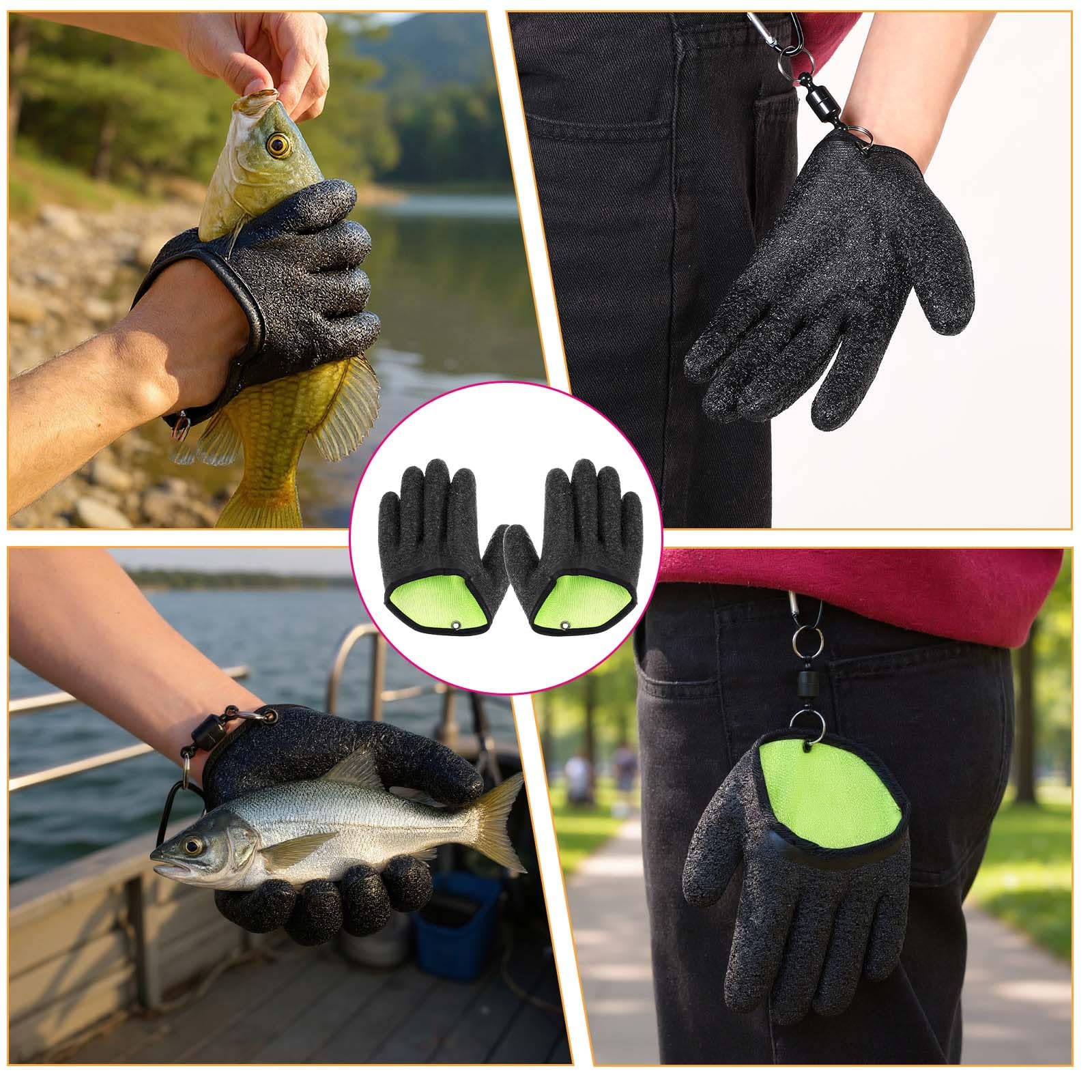 2Pcs Fishing Gloves with Magnet Release Professional Catch Fish Gloves Anti-Slip Ice Fishing Glove Non-Slip Textured Grip Palm Glove for Men Women Handling Cleaning Accessories