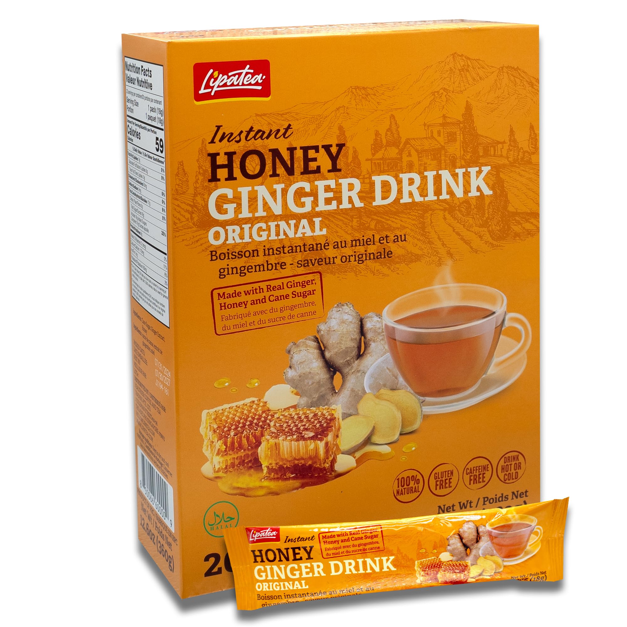 Amazon.com : Lipatea Instant Honey Ginger Drink Original, Caffeine