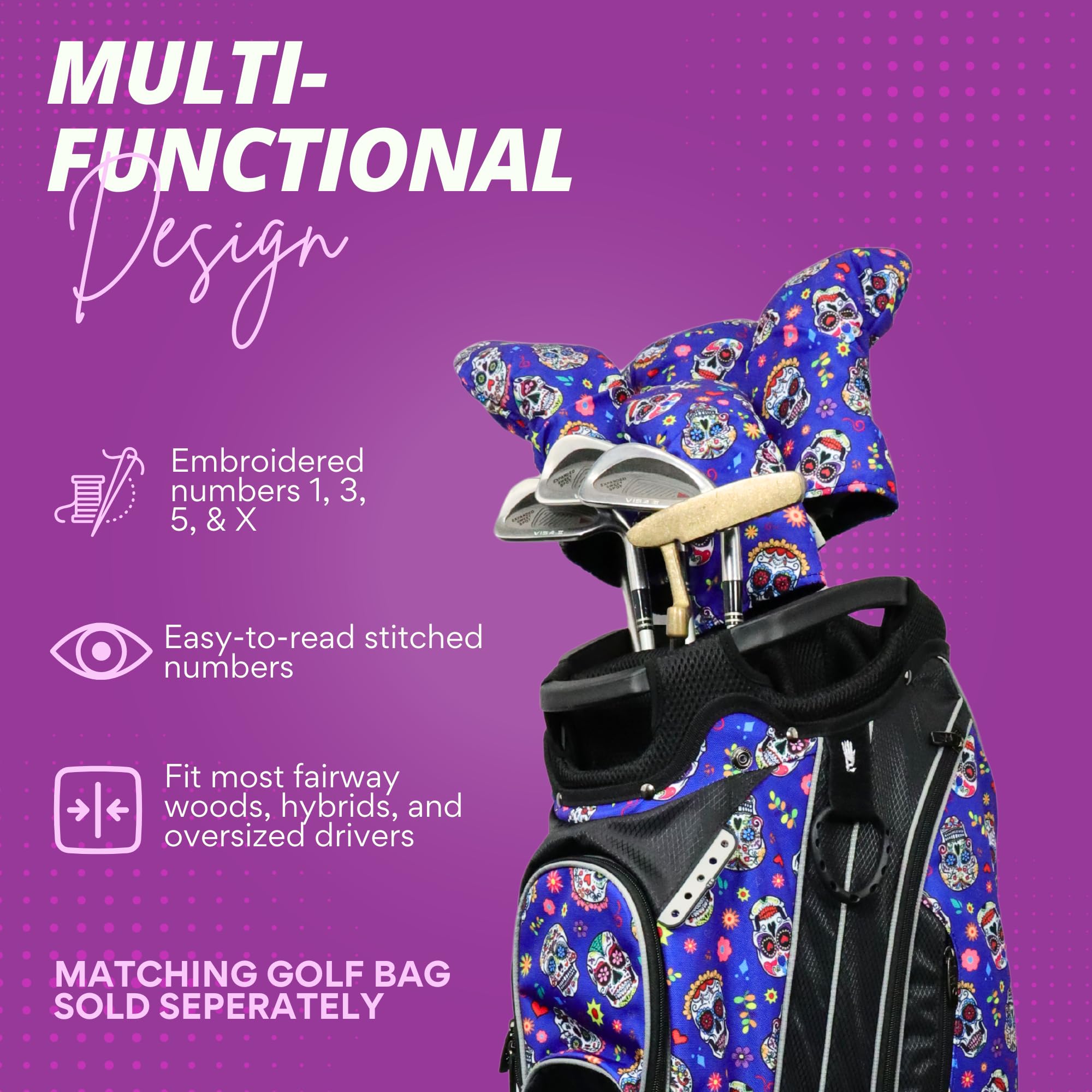 Taboo Fashions Designer-Golfschlägerhauben für Damen, 4 Stück, nummerierte Schlägerhauben für Driver-Woods und Hybrid, wetter-/feuchtigkeitsbeständiger Schutz
