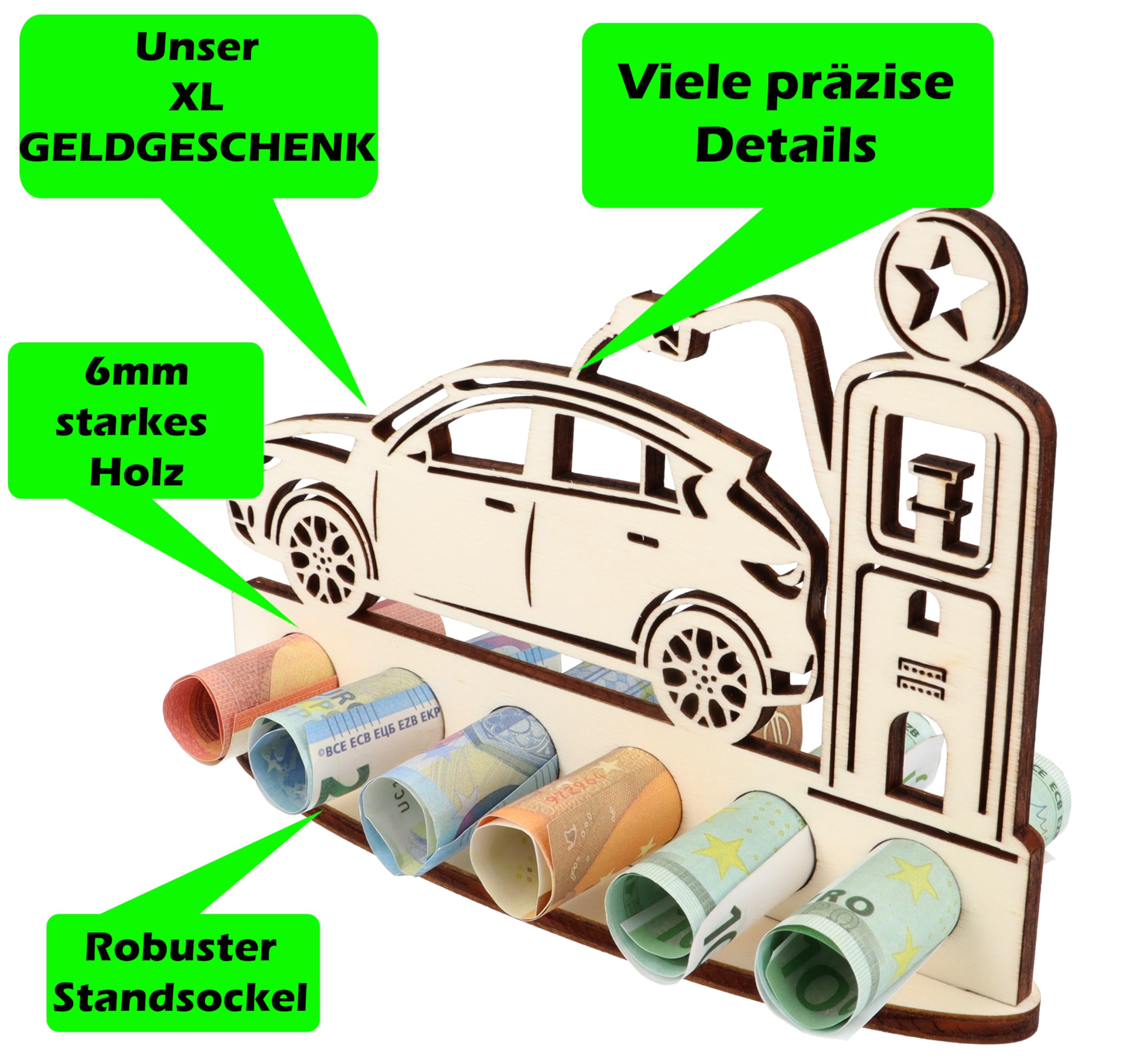 XL Money Gift Car Refueling Made of Wood, Gift Idea, Voucher Packaging, Funny Gift, Money Gift for Women and Men, Tank Voucher, Driving Licence, Petrol Money Car (Tanking) - Image 2