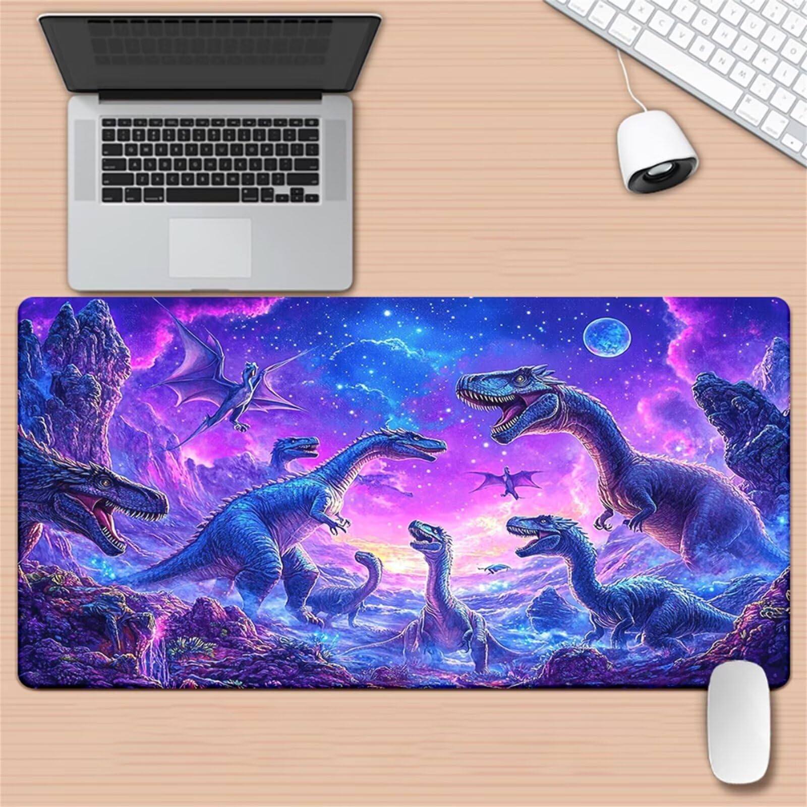Tappetino per Mouse da Gioco XXL 1200x600x3 mm, Desk Pad Grande con Bordi Cuciti, Base in Gomma Antiscivolo, Accessorio per Ufficio e PC (Animali Dinosauri)