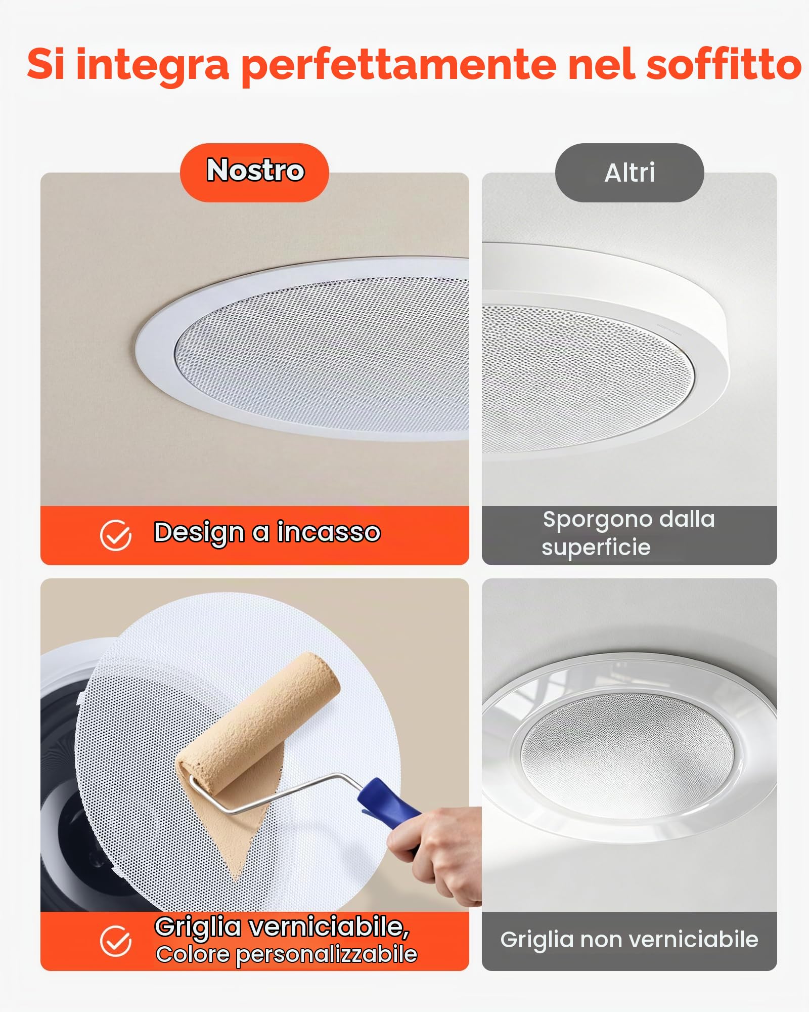 VEVOR Altoparlanti da Incasso a Soffitto 2 pezzi, Altoparlanti con Bluetooth da Incasso da Parete 203,2 mm per Uso Interno Soggiorno Home Theater Montaggio a 2 Vie Potenza Picco Singola 50 W