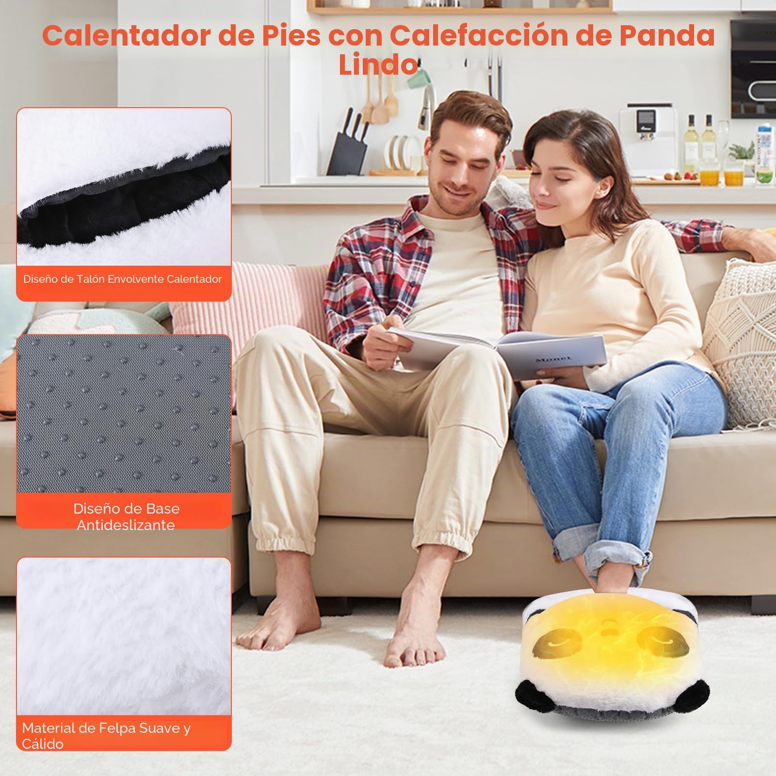 Calienta Pies Electrico, Lindo Calentador Pies de Panda Calentador de Pies de Calentamiento Rápido Calentador Pies Electrico Lavable con 4 Temperatura y 4 Temporizadores para Mujeres Hombres