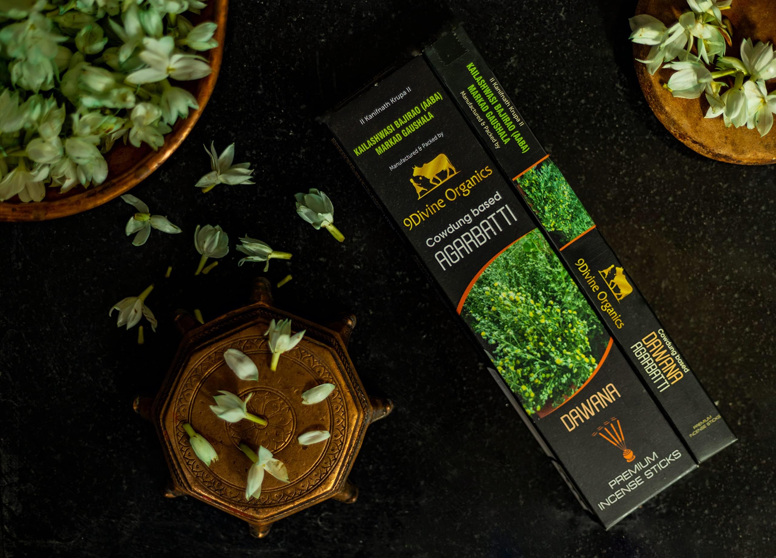 Incense Sticks, 9Divine Organics,nKailaswasi Bajirao(Aaba) Markad Gooshala, Desi Cowdung Based Agarbatti, Fragrance: DAWANA(Davana) (200GM)