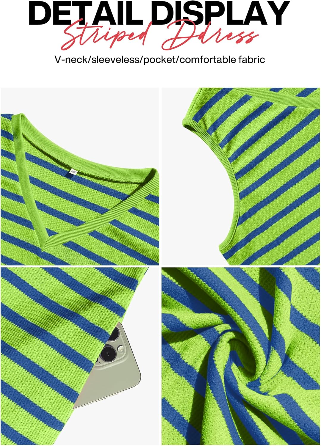 VIISHOW Women's Summer Dress Striped Print Sleeveless V Neck Tank Dress Loose Sundress Casual Dress for Women with Pockets - Image 6