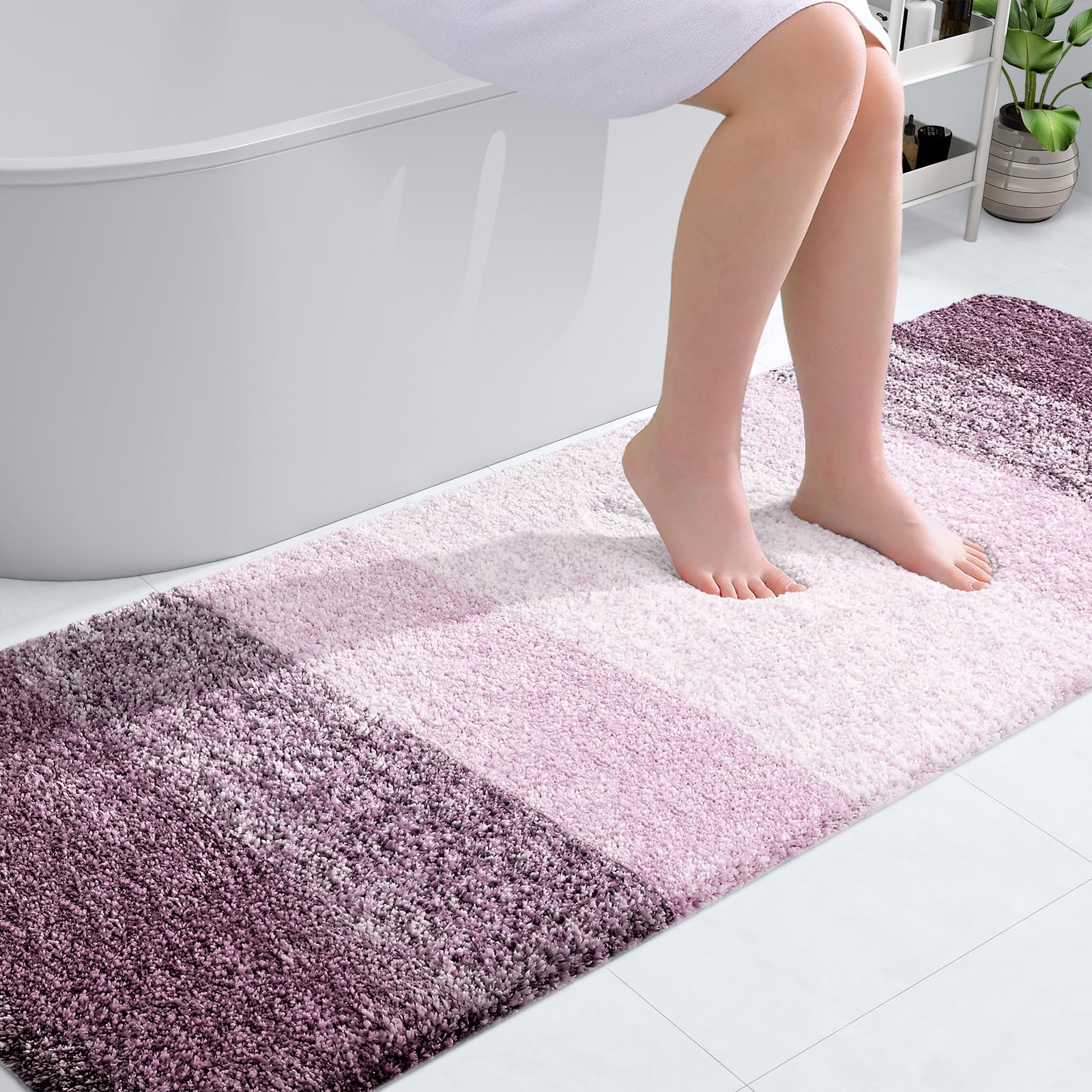 OLANLY Bathroom Runner Rug 70x24, Extra Soft Absorbent Microfiber Bath Rugs | Mauve, Non-Slip Quick-Drying Rubber Backing, Machine Washable Long Bath Mat for Floor, Tub and Shower, Home Decor Accessories