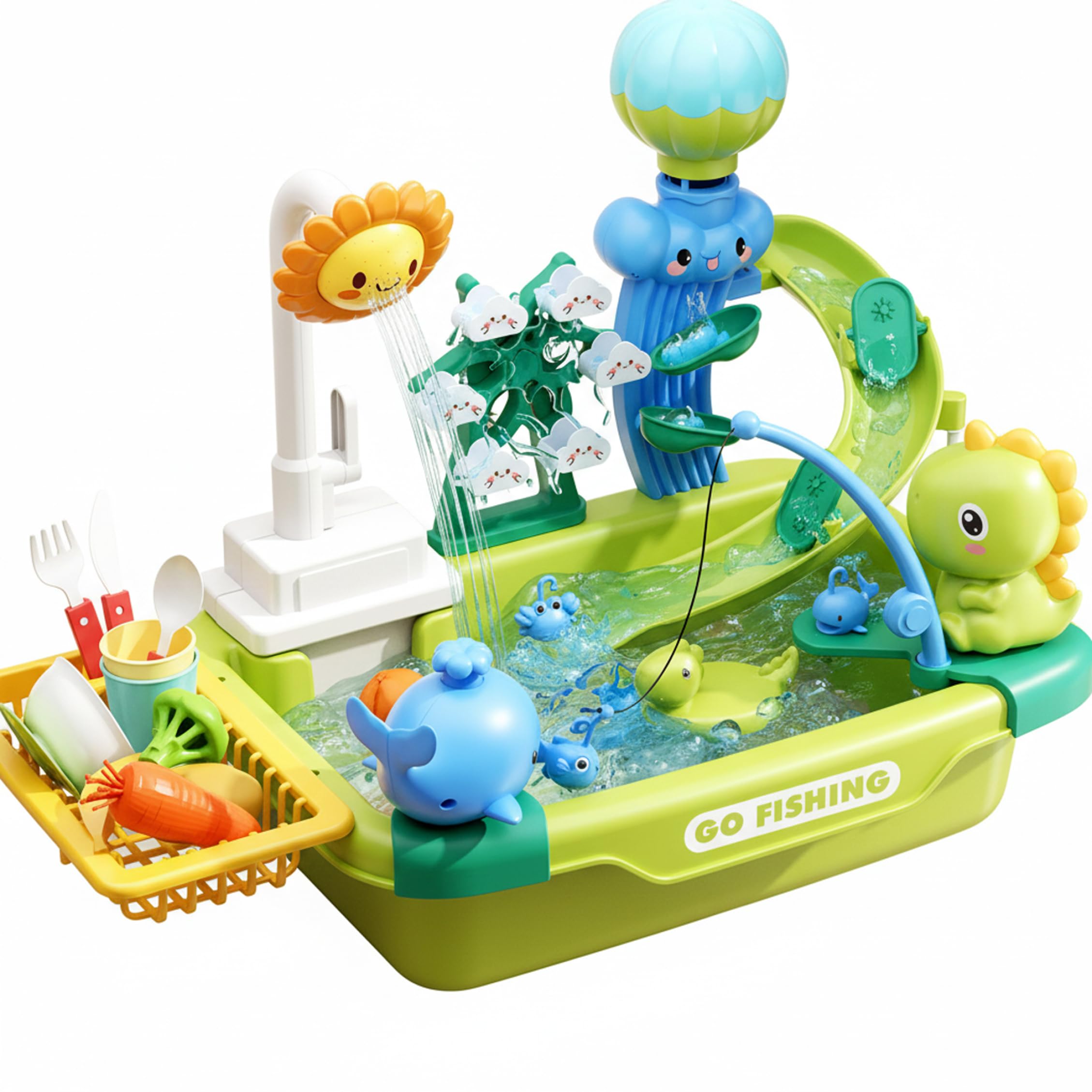 Évier de jeu pour enfants dinosaure avec circuit eau cuisine jouet tout-petits